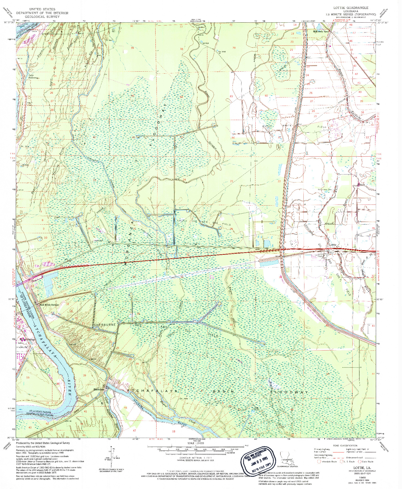 USGS 1:24000-SCALE QUADRANGLE FOR LOTTIE, LA 1968