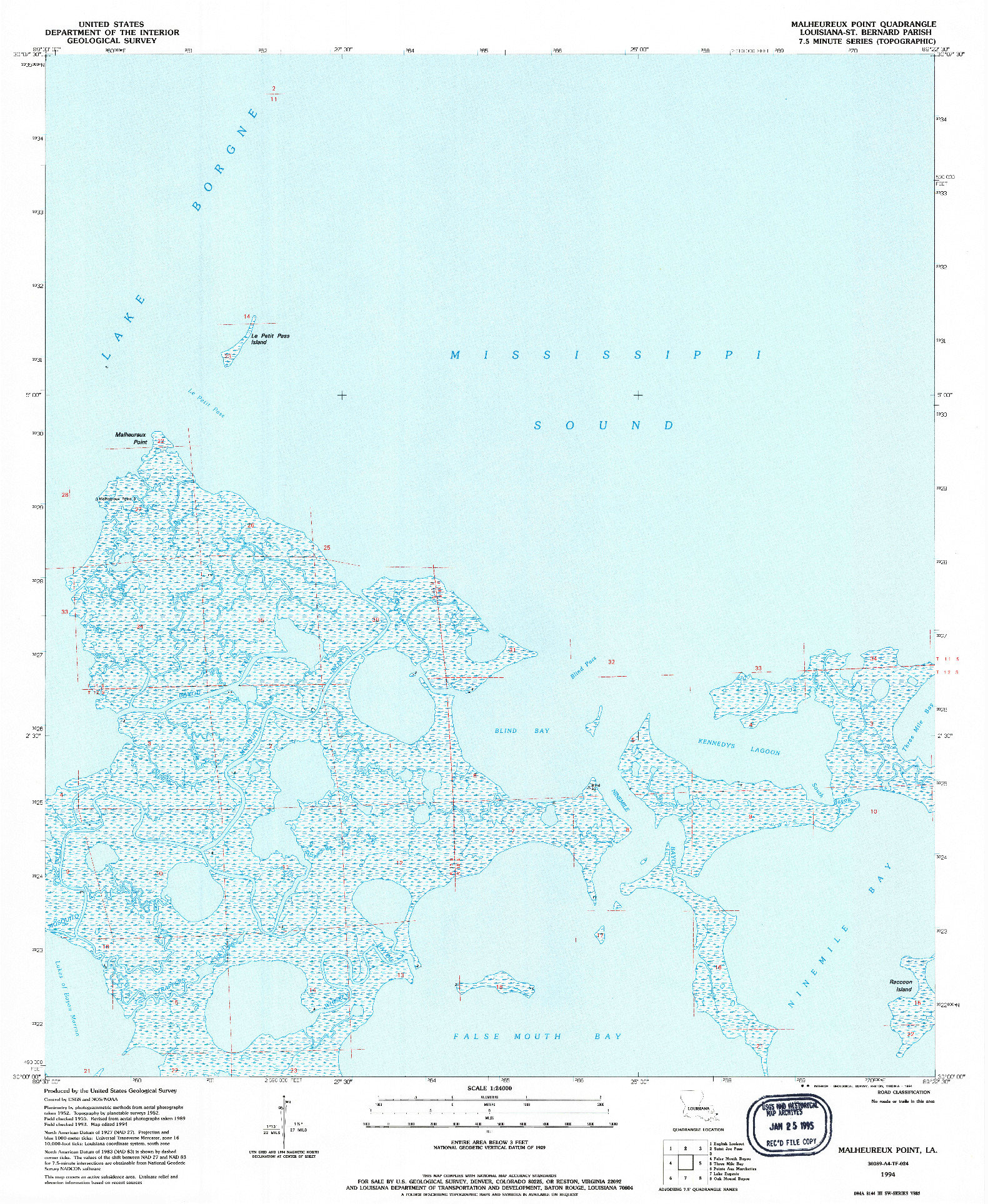 USGS 1:24000-SCALE QUADRANGLE FOR MALHEUREUX POINT, LA 1994