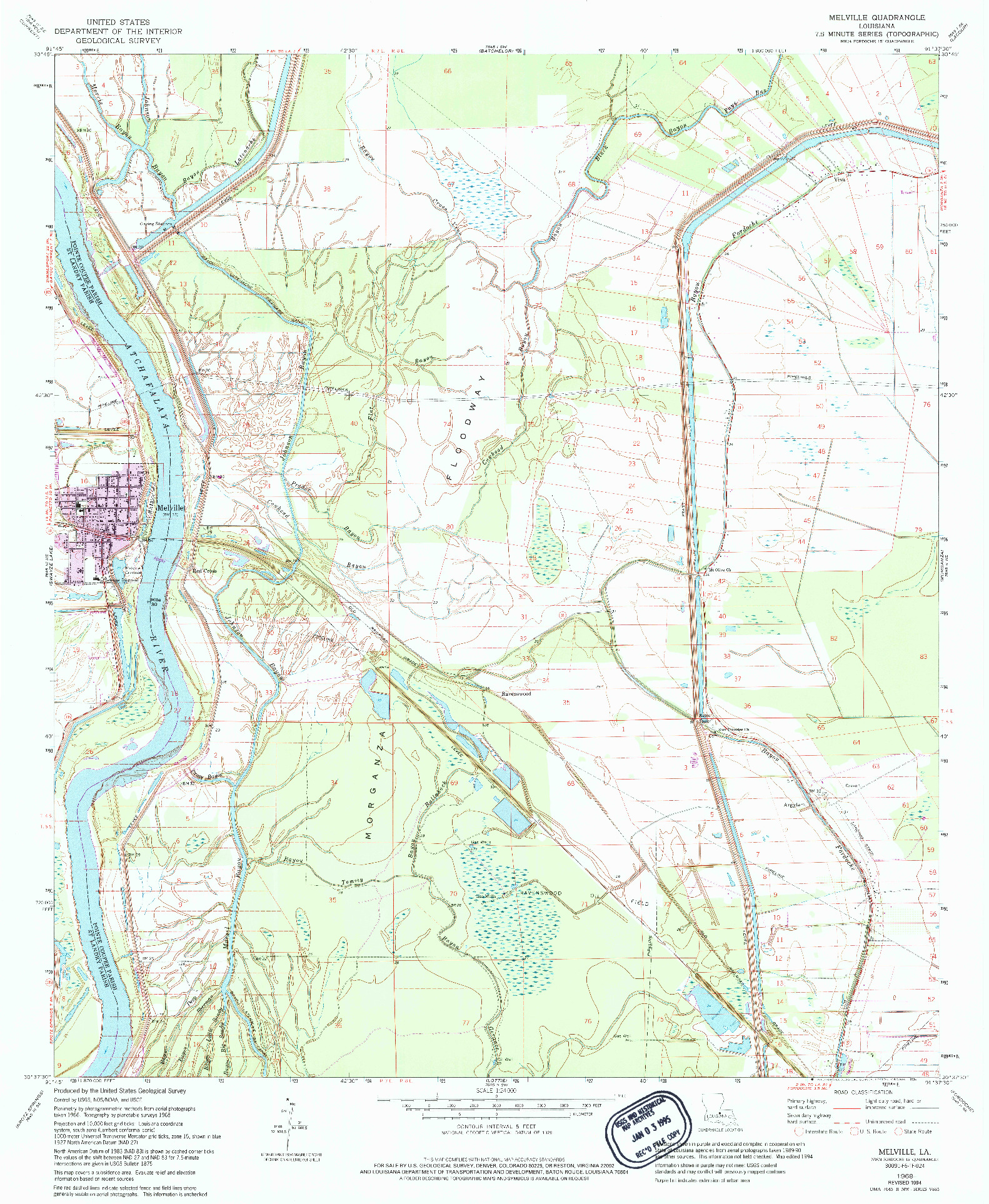 USGS 1:24000-SCALE QUADRANGLE FOR MELVILLE, LA 1968