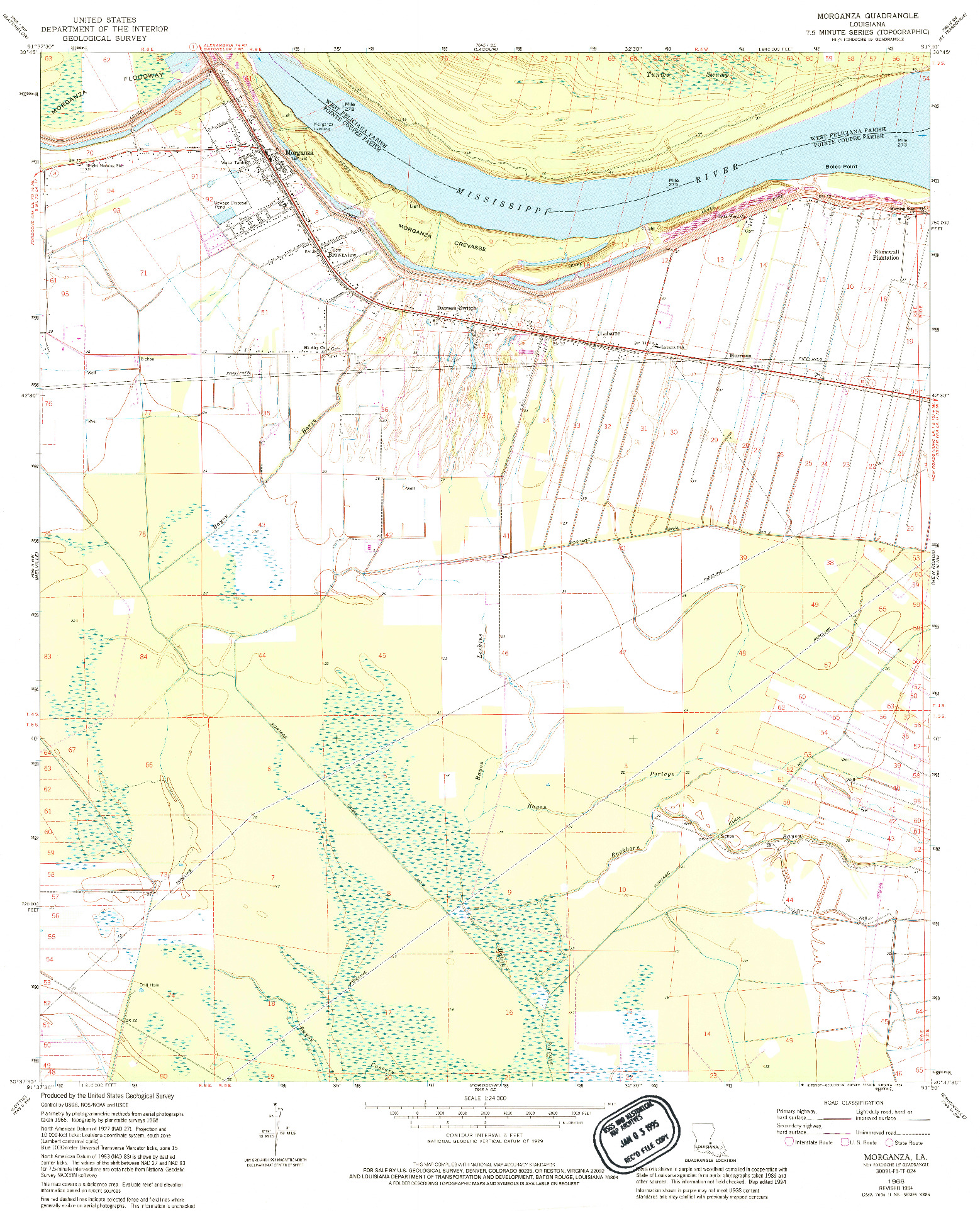 USGS 1:24000-SCALE QUADRANGLE FOR MORGANZA, LA 1968