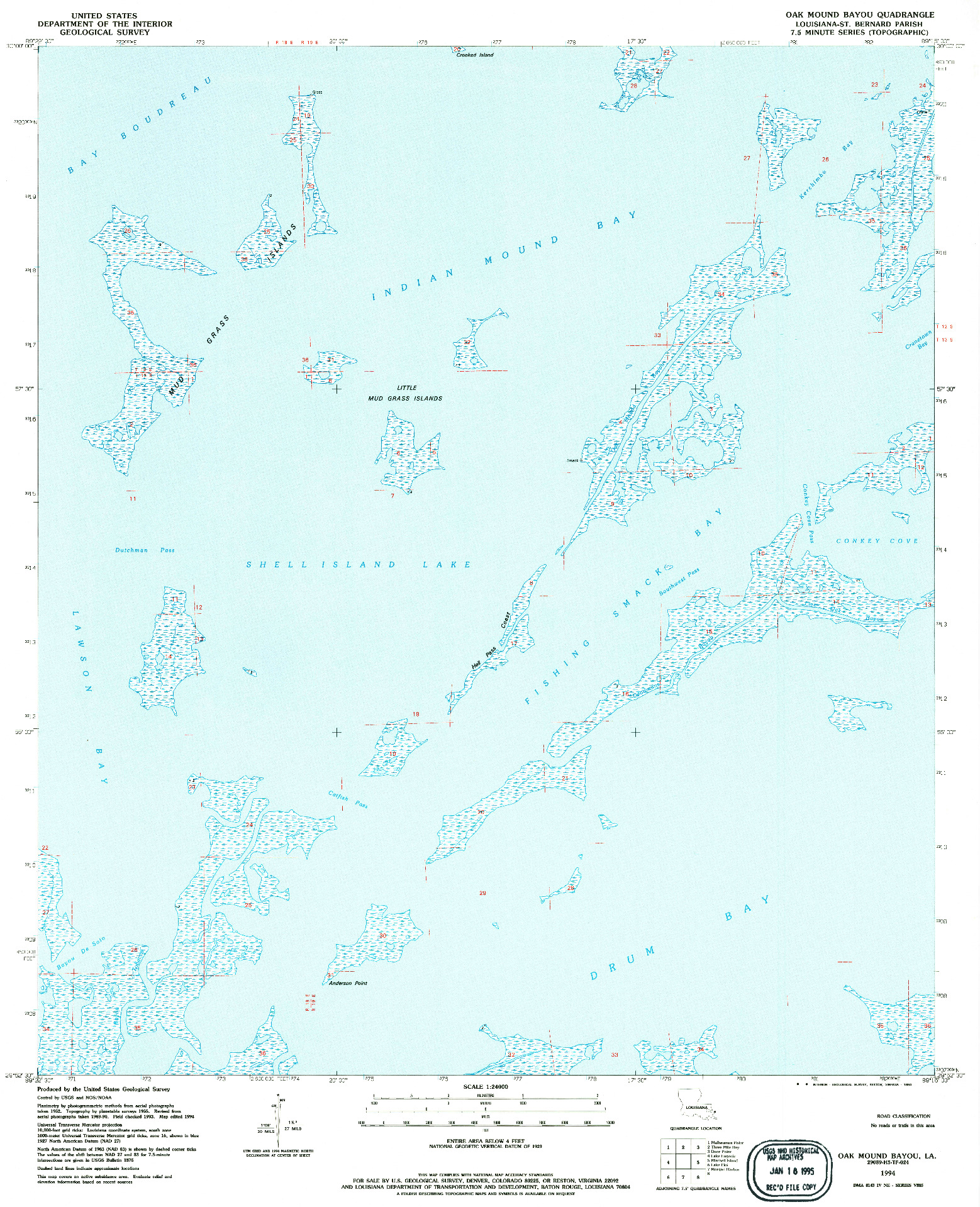 USGS 1:24000-SCALE QUADRANGLE FOR OAK MOUND BAYOU, LA 1994