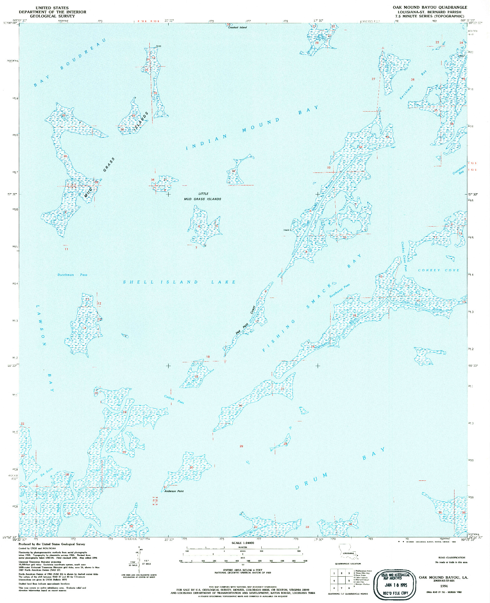 USGS 1:24000-SCALE QUADRANGLE FOR OAK MOUND BAYOU, LA 1994