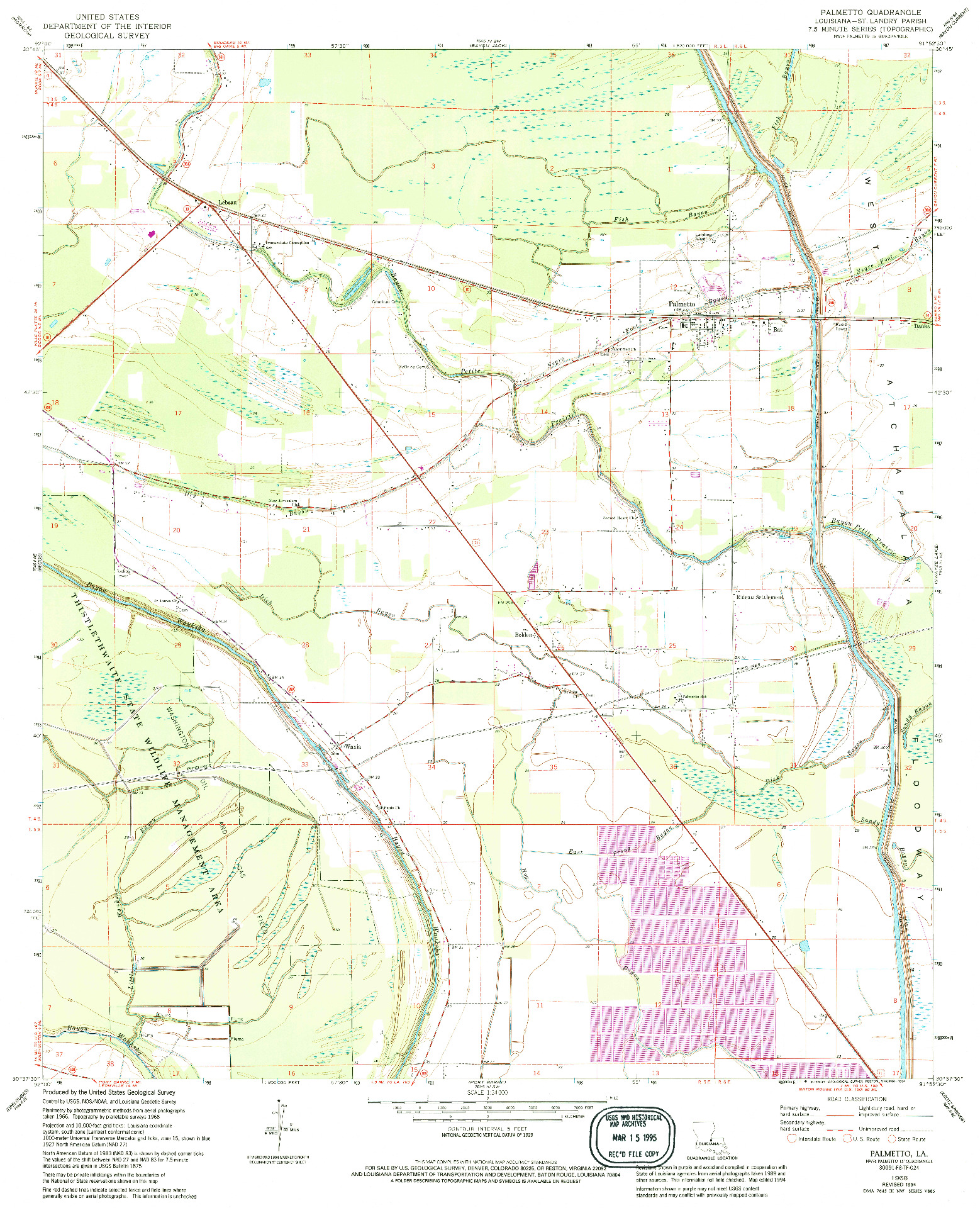 USGS 1:24000-SCALE QUADRANGLE FOR PALMETTO, LA 1968