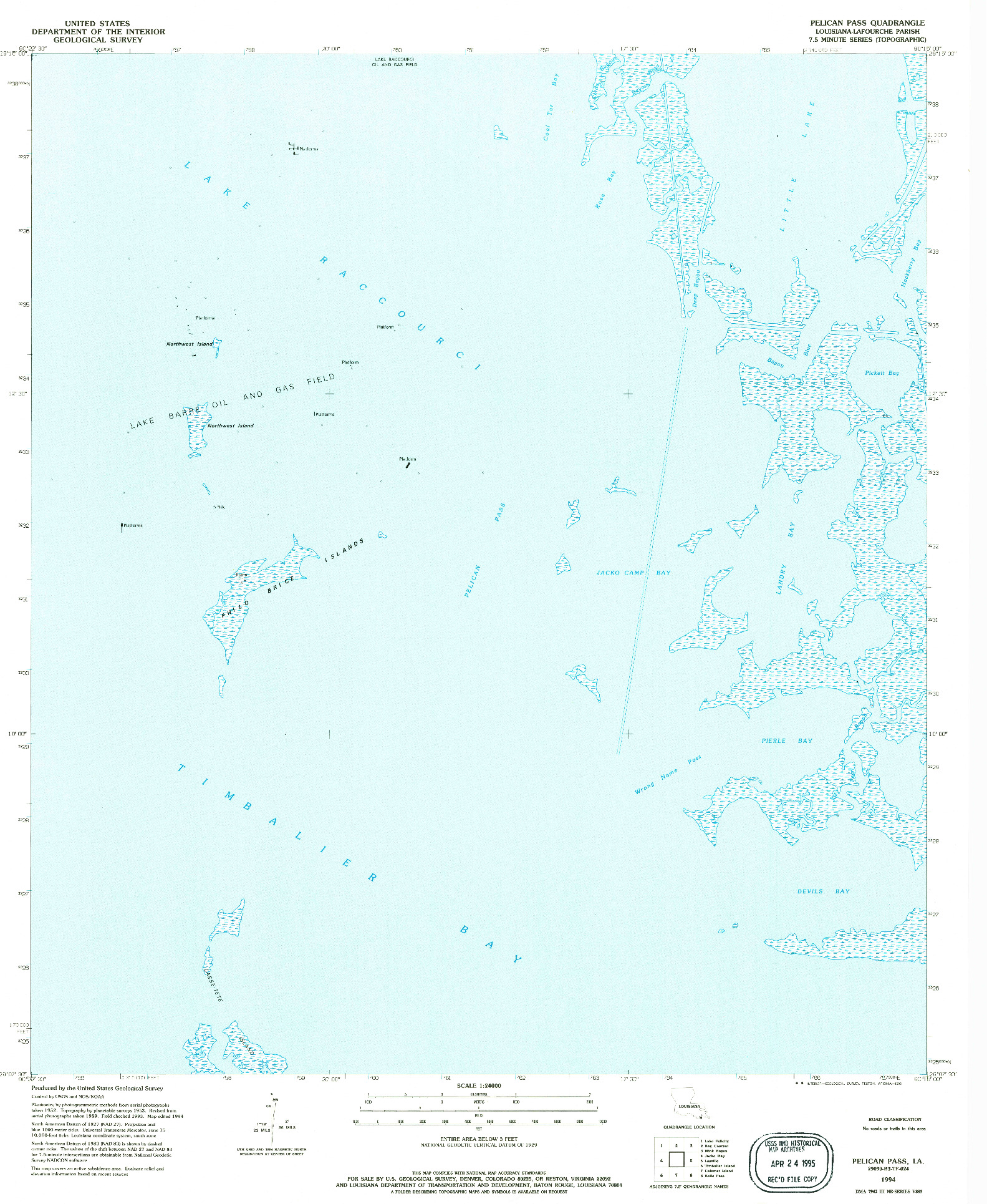 USGS 1:24000-SCALE QUADRANGLE FOR PELICAN PASS, LA 1994