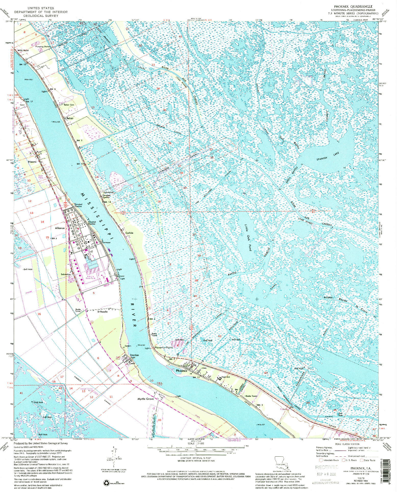 USGS 1:24000-SCALE QUADRANGLE FOR PHOENIX, LA 1973