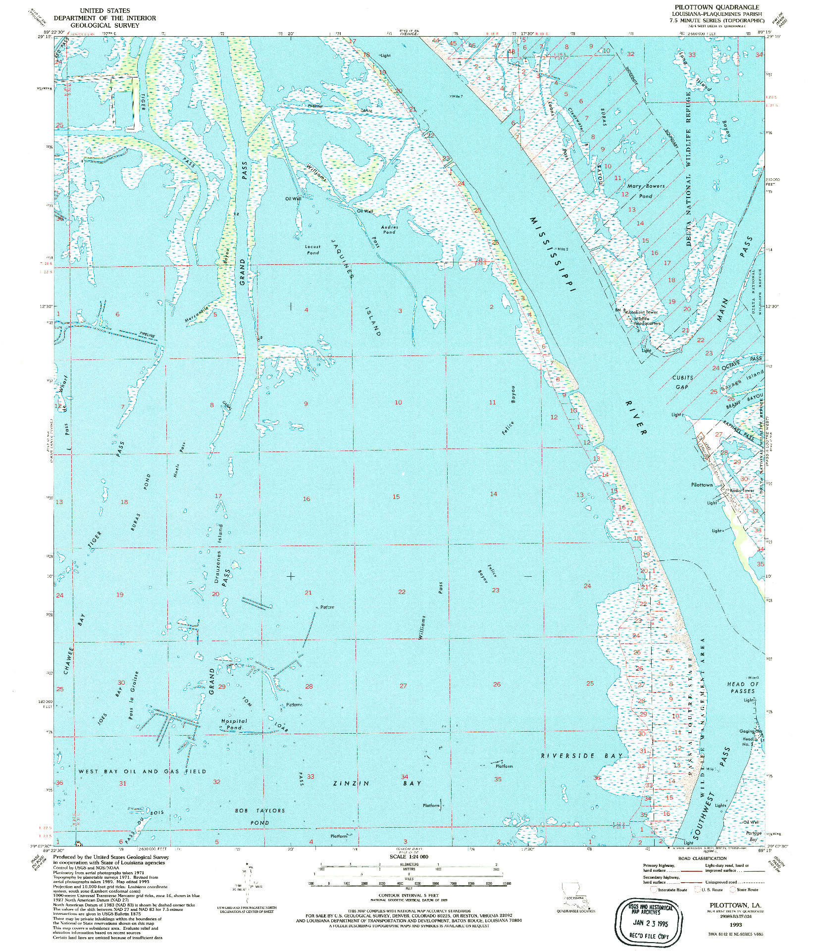 USGS 1:24000-SCALE QUADRANGLE FOR PILOTTOWN, LA 1993