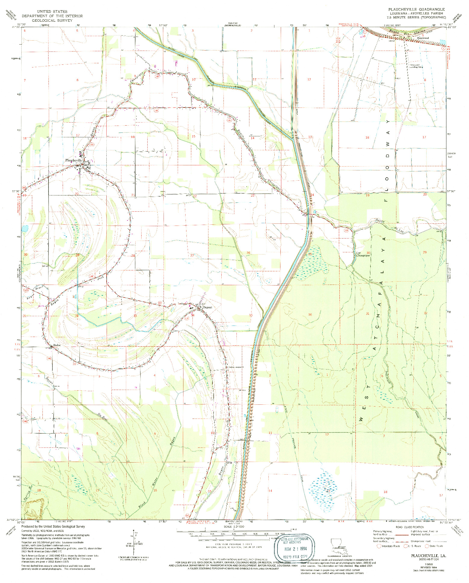 USGS 1:24000-SCALE QUADRANGLE FOR PLAUCHEVILLE, LA 1968