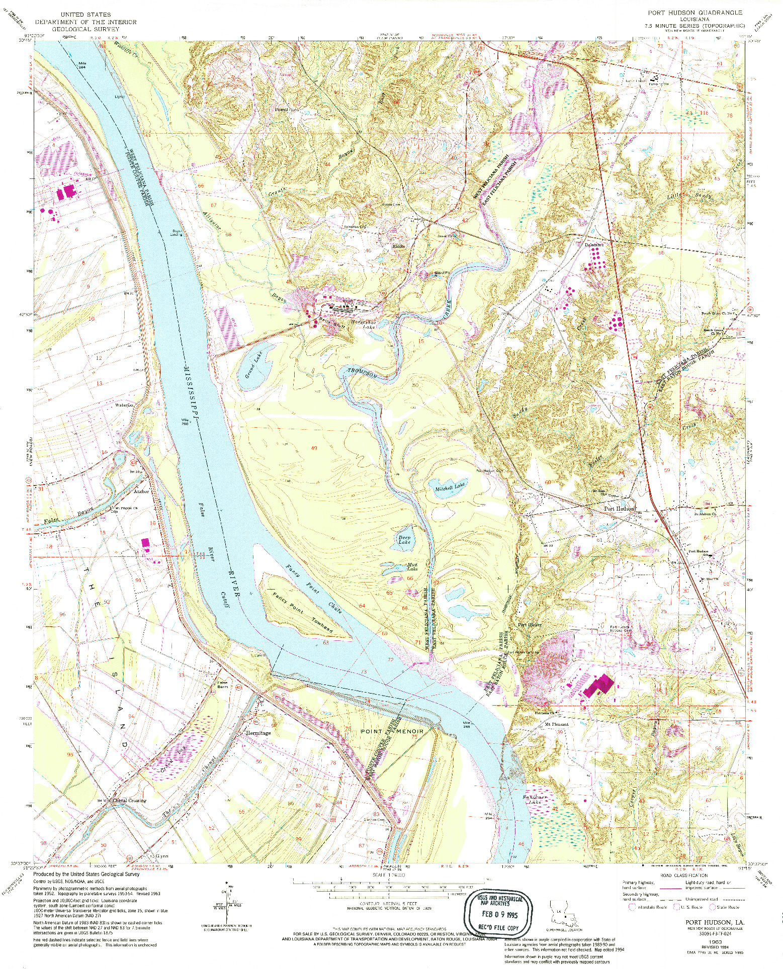 USGS 1:24000-SCALE QUADRANGLE FOR PORT HUDSON, LA 1963