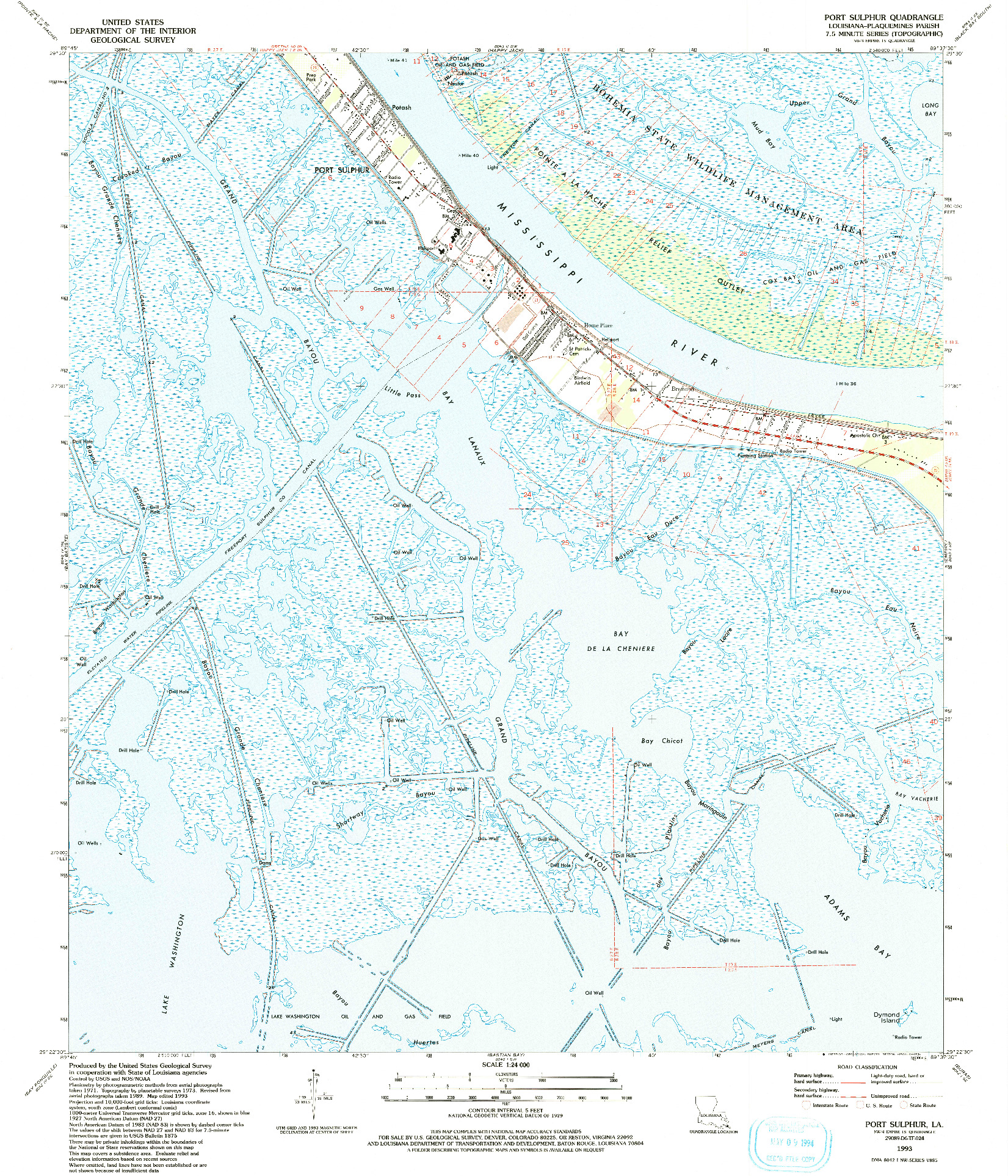 USGS 1:24000-SCALE QUADRANGLE FOR PORT SULPHUR, LA 1993