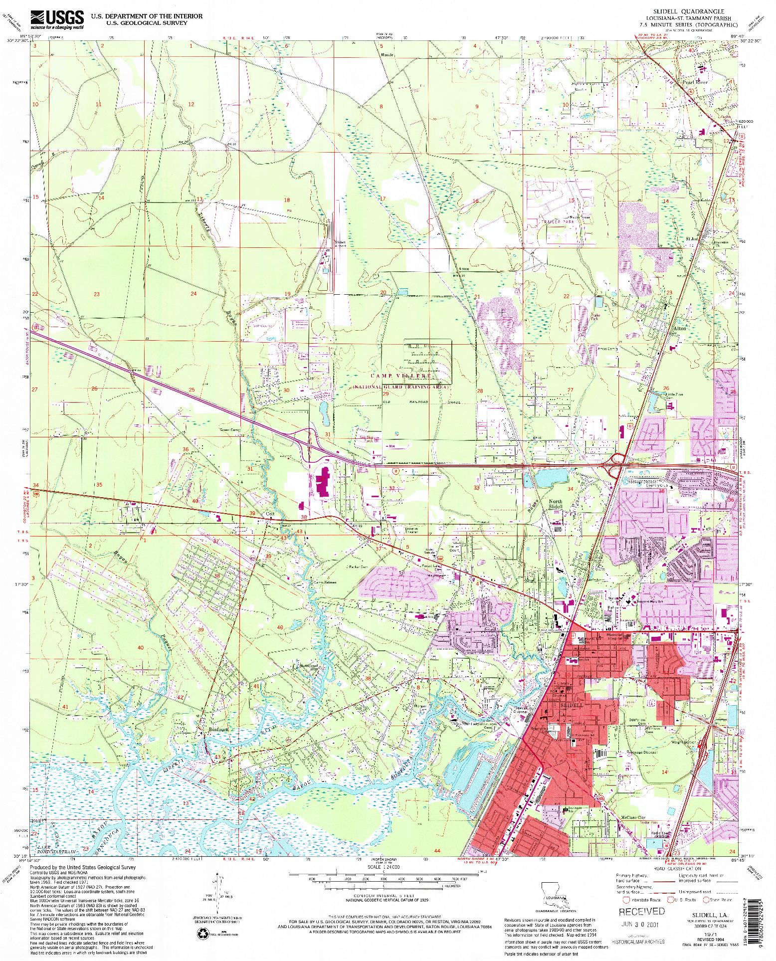 USGS 1:24000-SCALE QUADRANGLE FOR SLIDELL, LA 1971