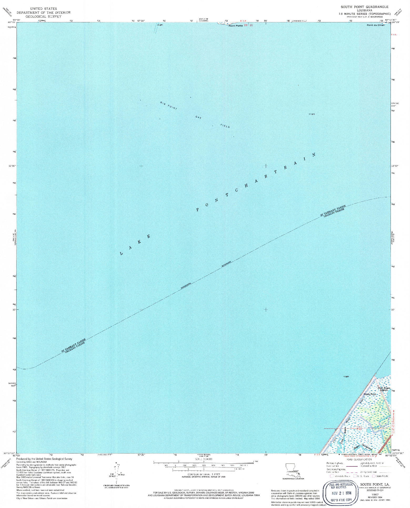 USGS 1:24000-SCALE QUADRANGLE FOR SOUTH POINT, LA 1967