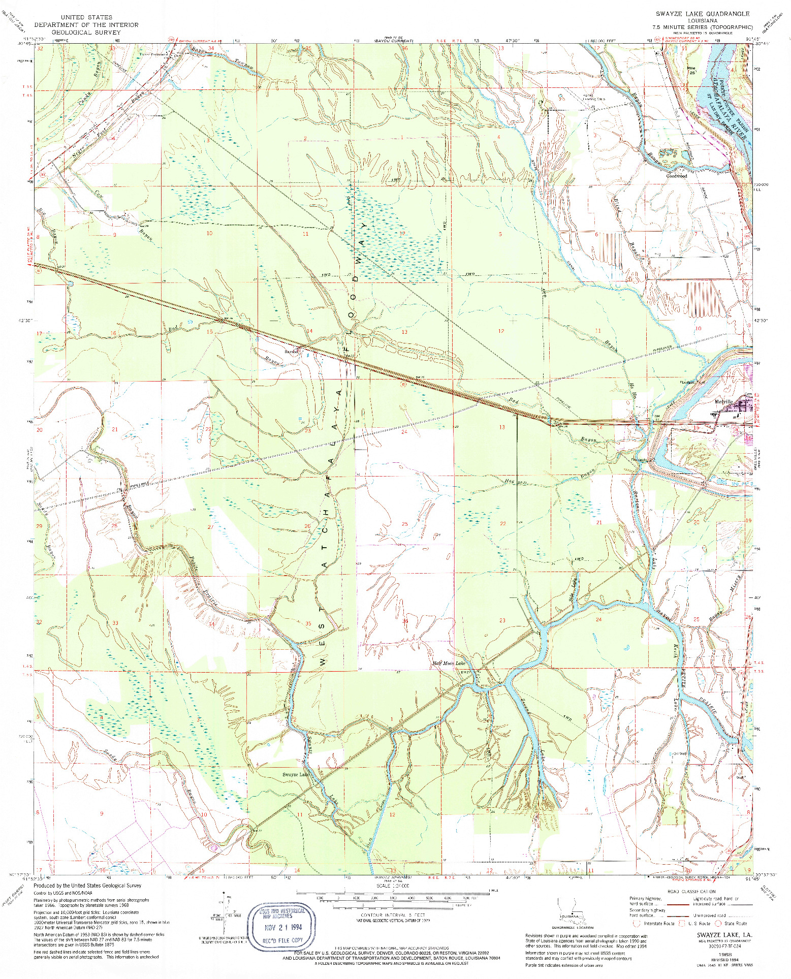 USGS 1:24000-SCALE QUADRANGLE FOR SWAYZE LAKE, LA 1968