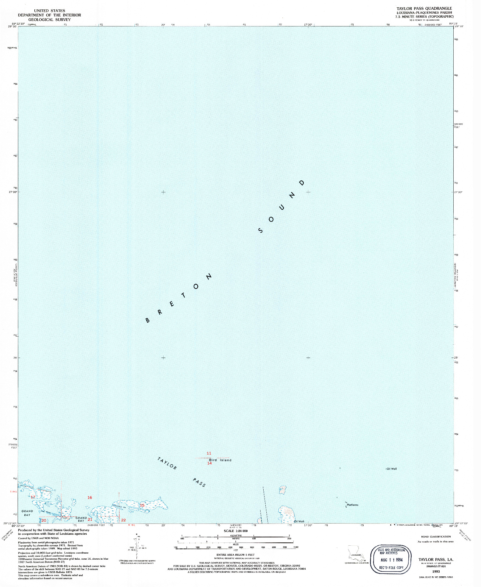 USGS 1:24000-SCALE QUADRANGLE FOR TAYLOR PASS, LA 1993