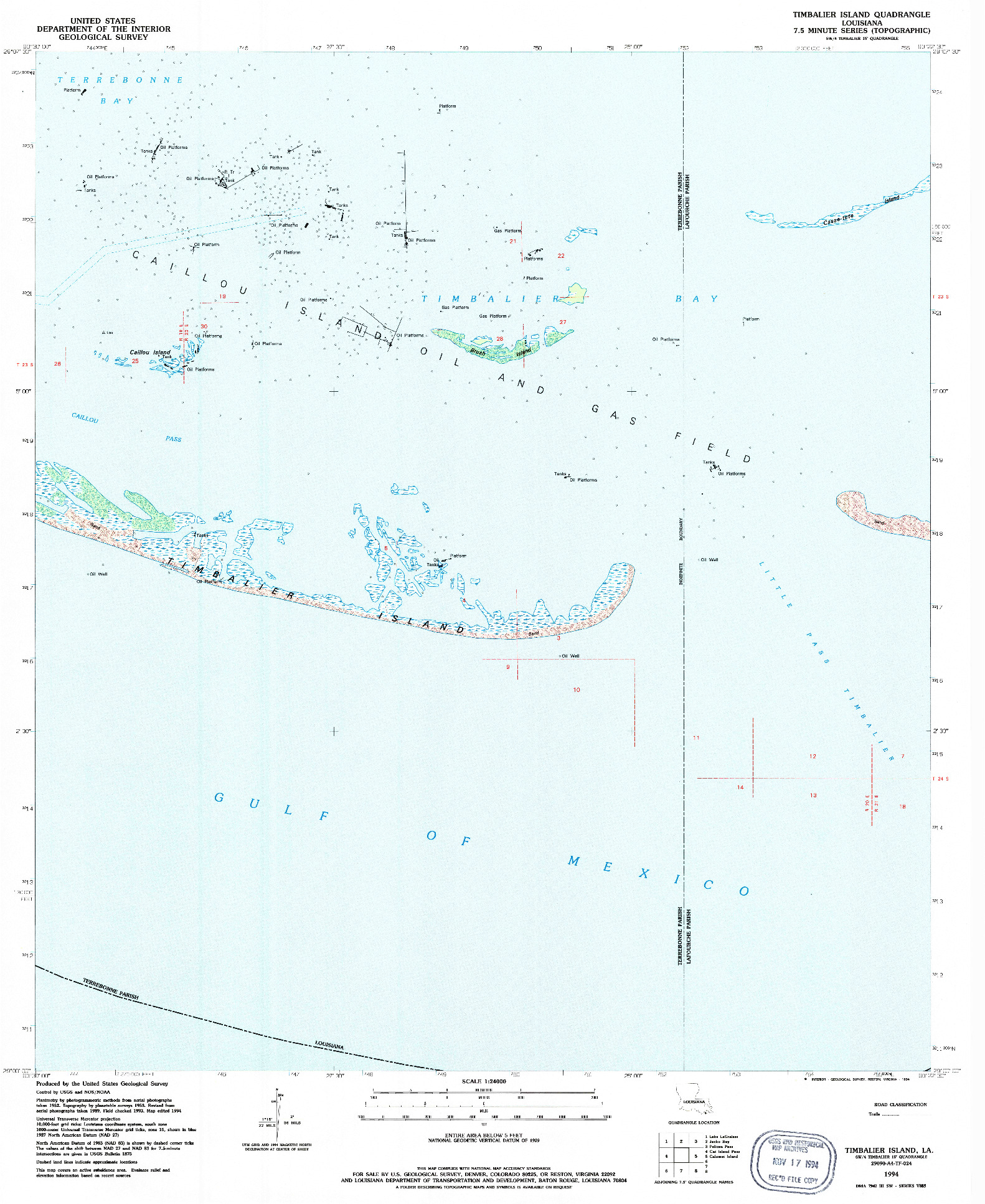 USGS 1:24000-SCALE QUADRANGLE FOR TIMBALIER ISLAND, LA 1994