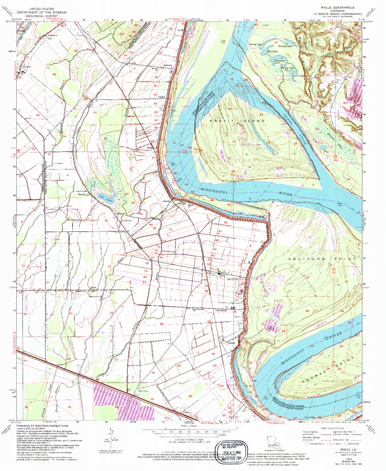 USGS 1:24000-SCALE QUADRANGLE FOR WALLS, LA 1963