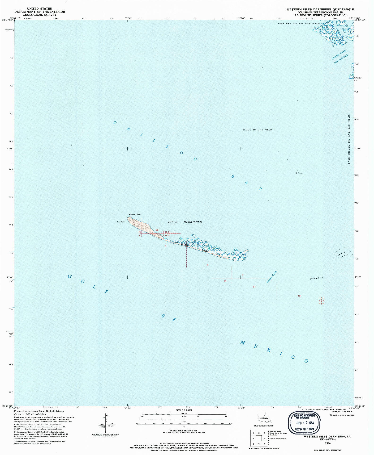 USGS 1:24000-SCALE QUADRANGLE FOR WESTERN ISLES DERNIERES, LA 1994