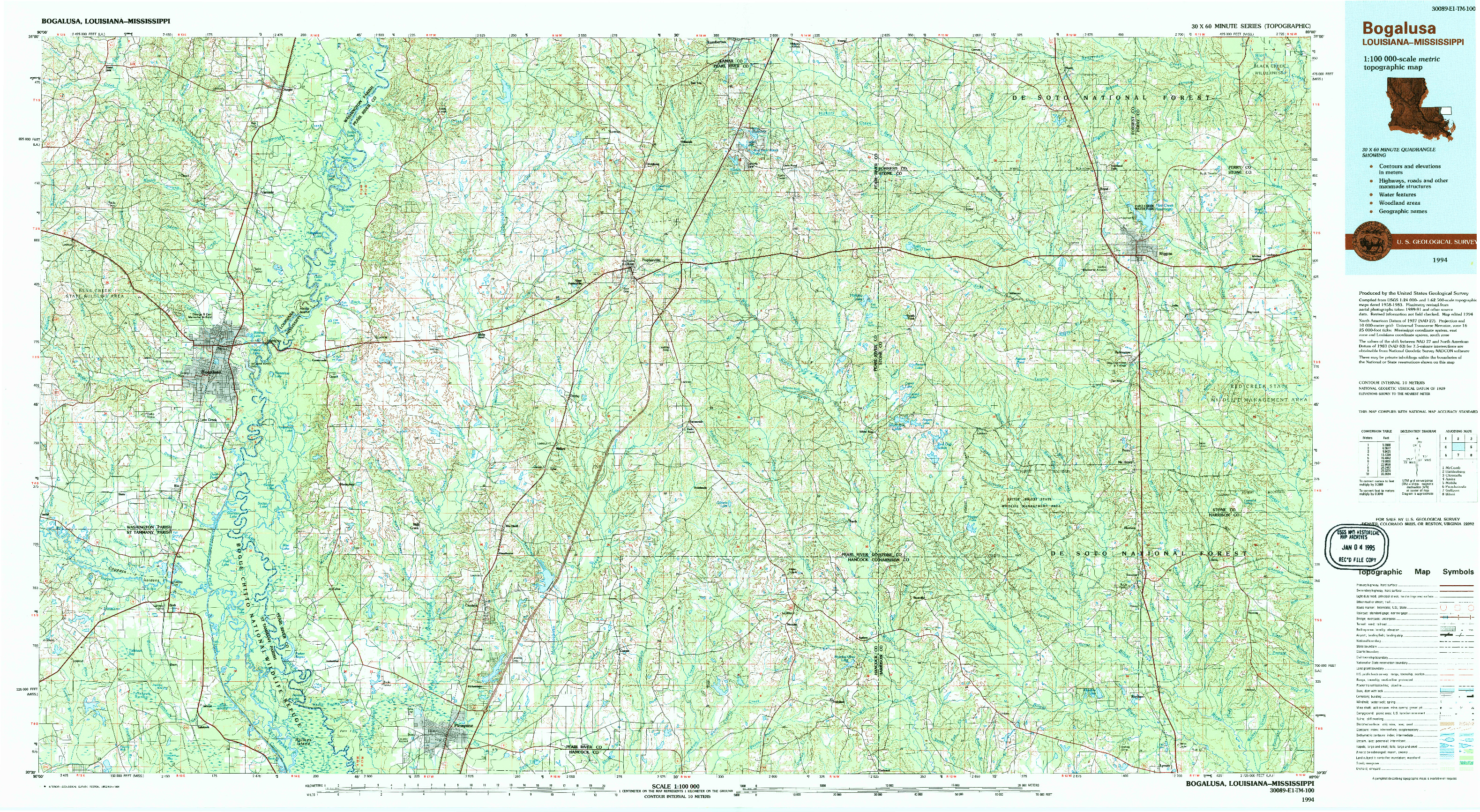 USGS 1:100000-SCALE QUADRANGLE FOR BOGALUSA, LA 1994