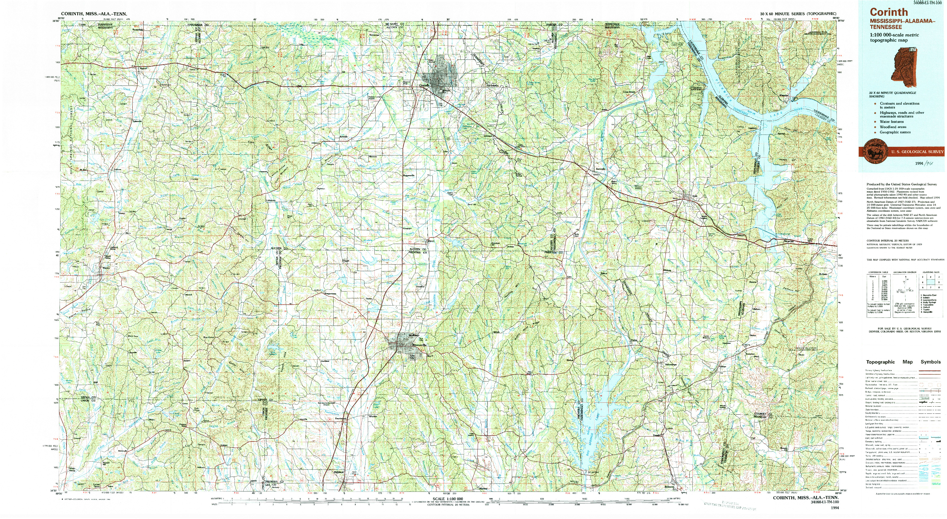 USGS 1:100000-SCALE QUADRANGLE FOR CORINTH, MS 1994