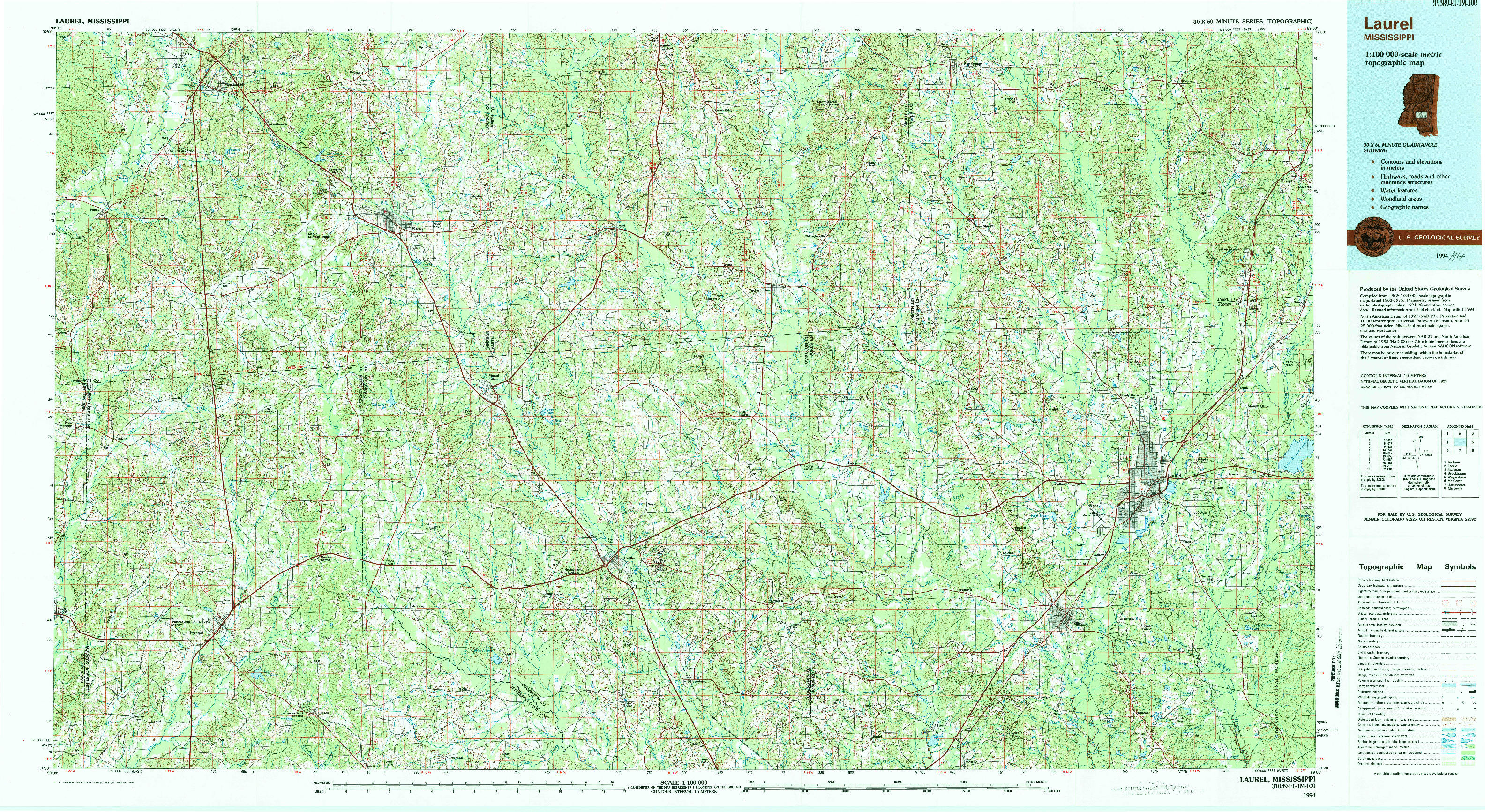 USGS 1:100000-SCALE QUADRANGLE FOR LAUREL, MS 1994