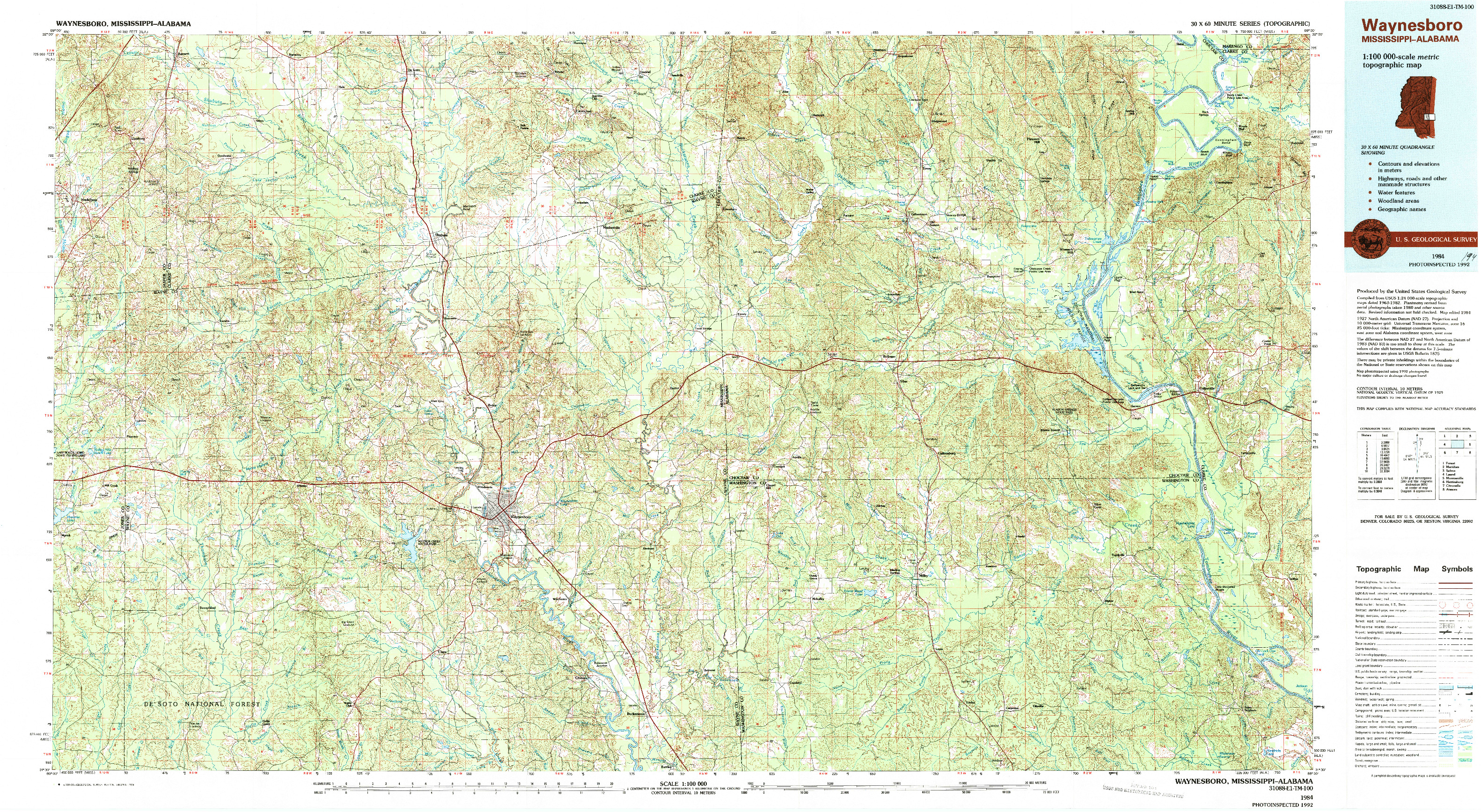 USGS 1:100000-SCALE QUADRANGLE FOR WAYNESBORO, MS 1984