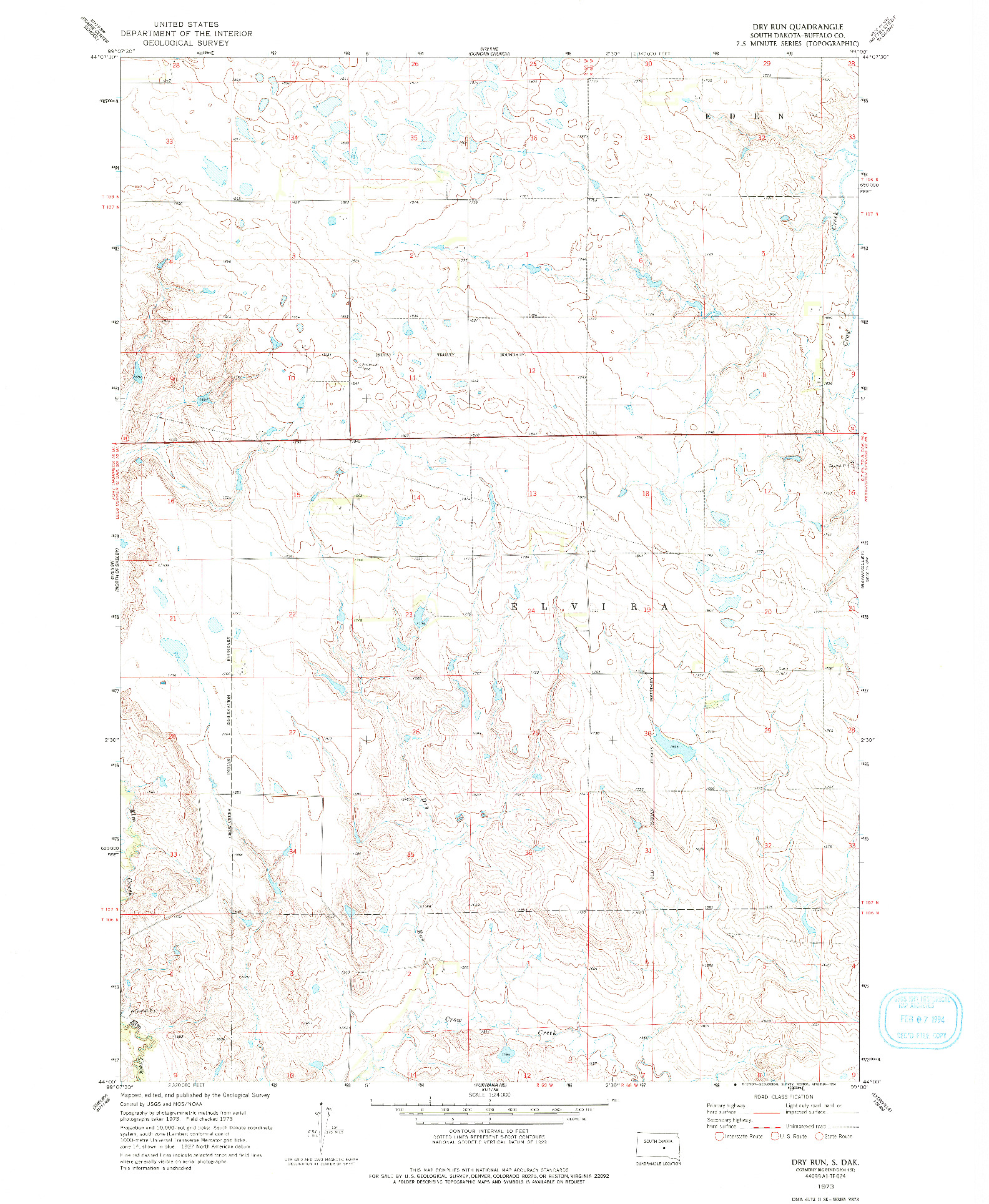 USGS 1:24000-SCALE QUADRANGLE FOR DRY RUN, SD 1973