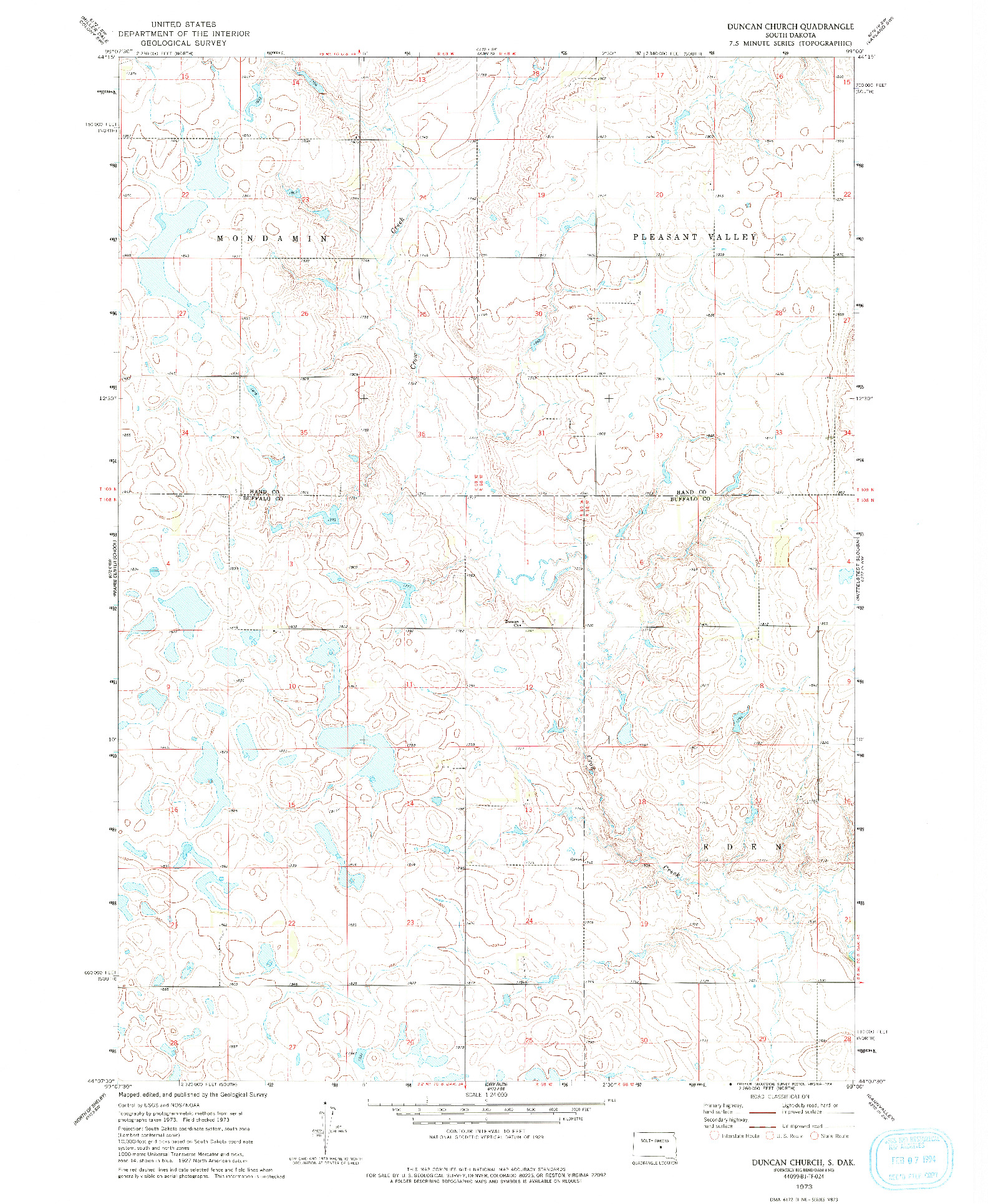 USGS 1:24000-SCALE QUADRANGLE FOR DUNCAN CHURCH, SD 1973