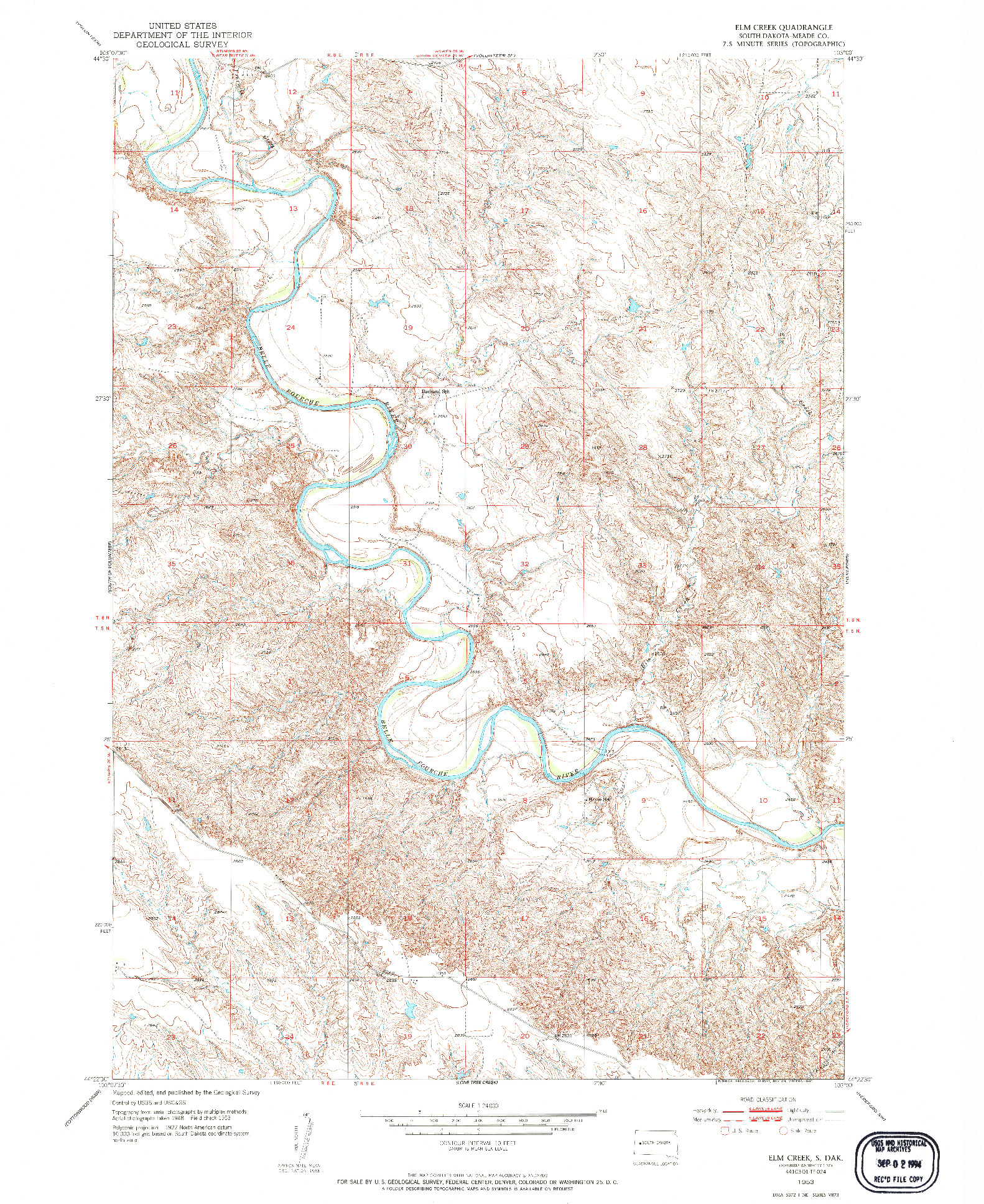 USGS 1:24000-SCALE QUADRANGLE FOR ELM CREEK, SD 1953