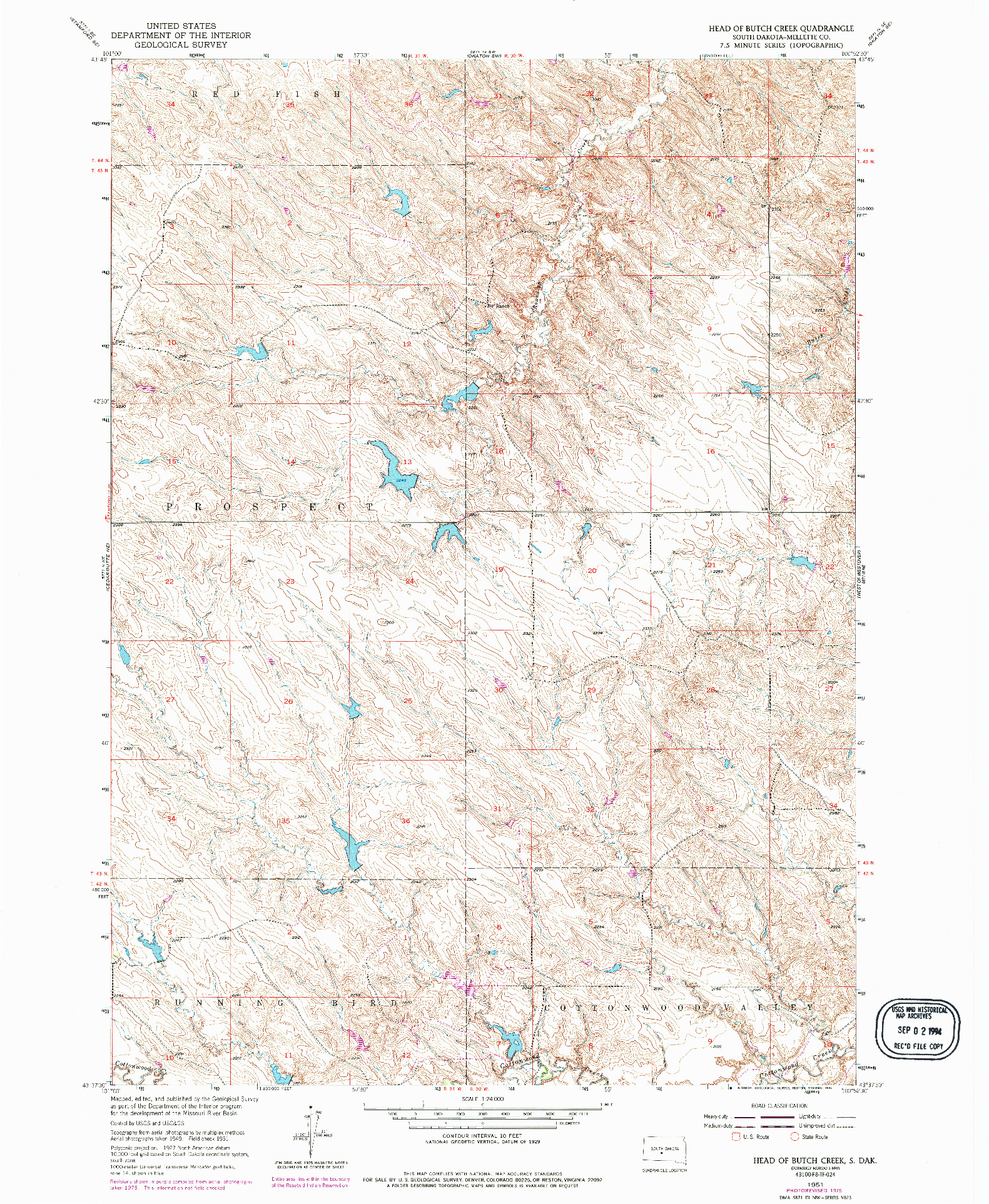 USGS 1:24000-SCALE QUADRANGLE FOR HEAD OF BUTCH CREEK, SD 1951