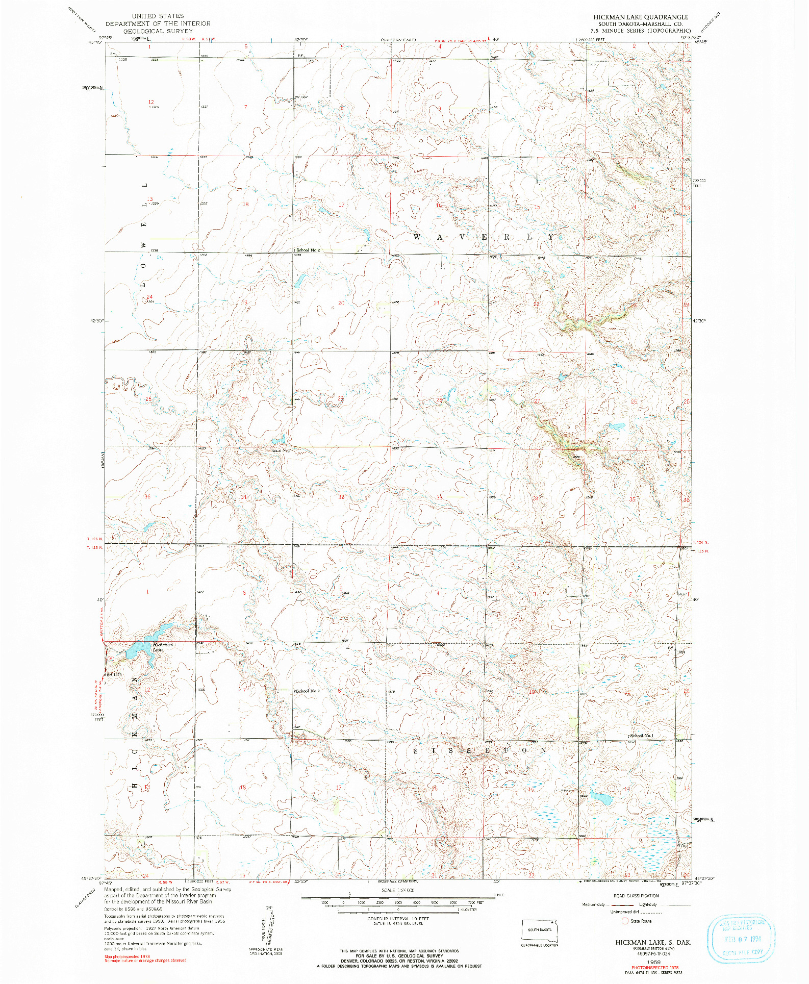 USGS 1:24000-SCALE QUADRANGLE FOR HICKMAN LAKE, SD 1958