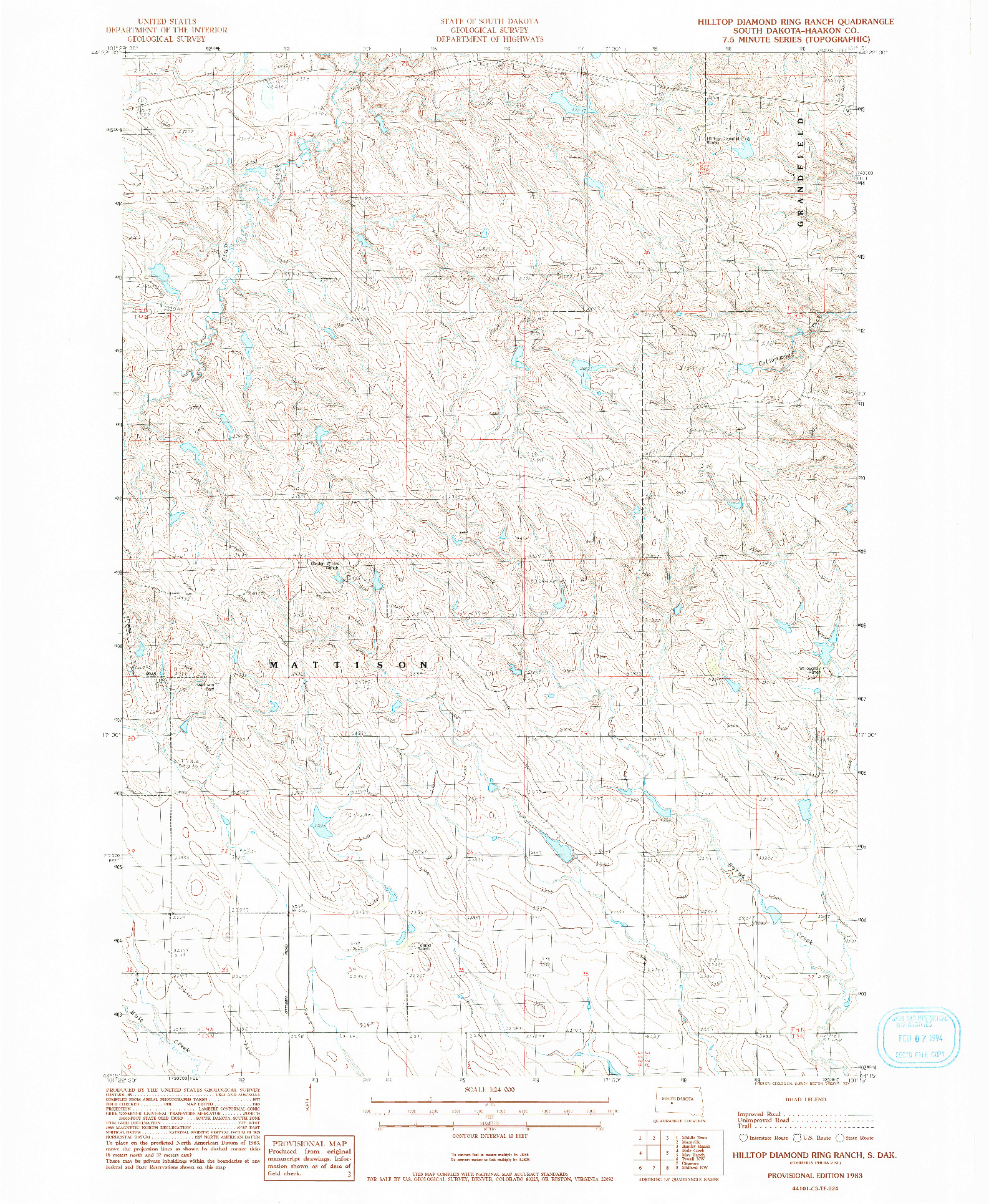 USGS 1:24000-SCALE QUADRANGLE FOR HILLTOP DIAMOND RING RANCH, SD 1983