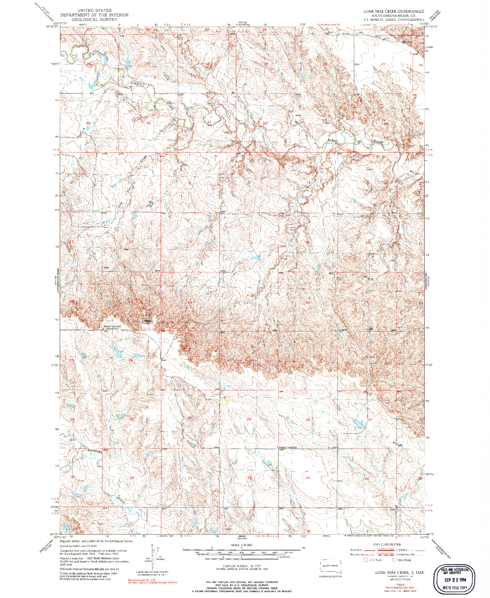 USGS 1:24000-SCALE QUADRANGLE FOR LONE TREE CREEK, SD 1953