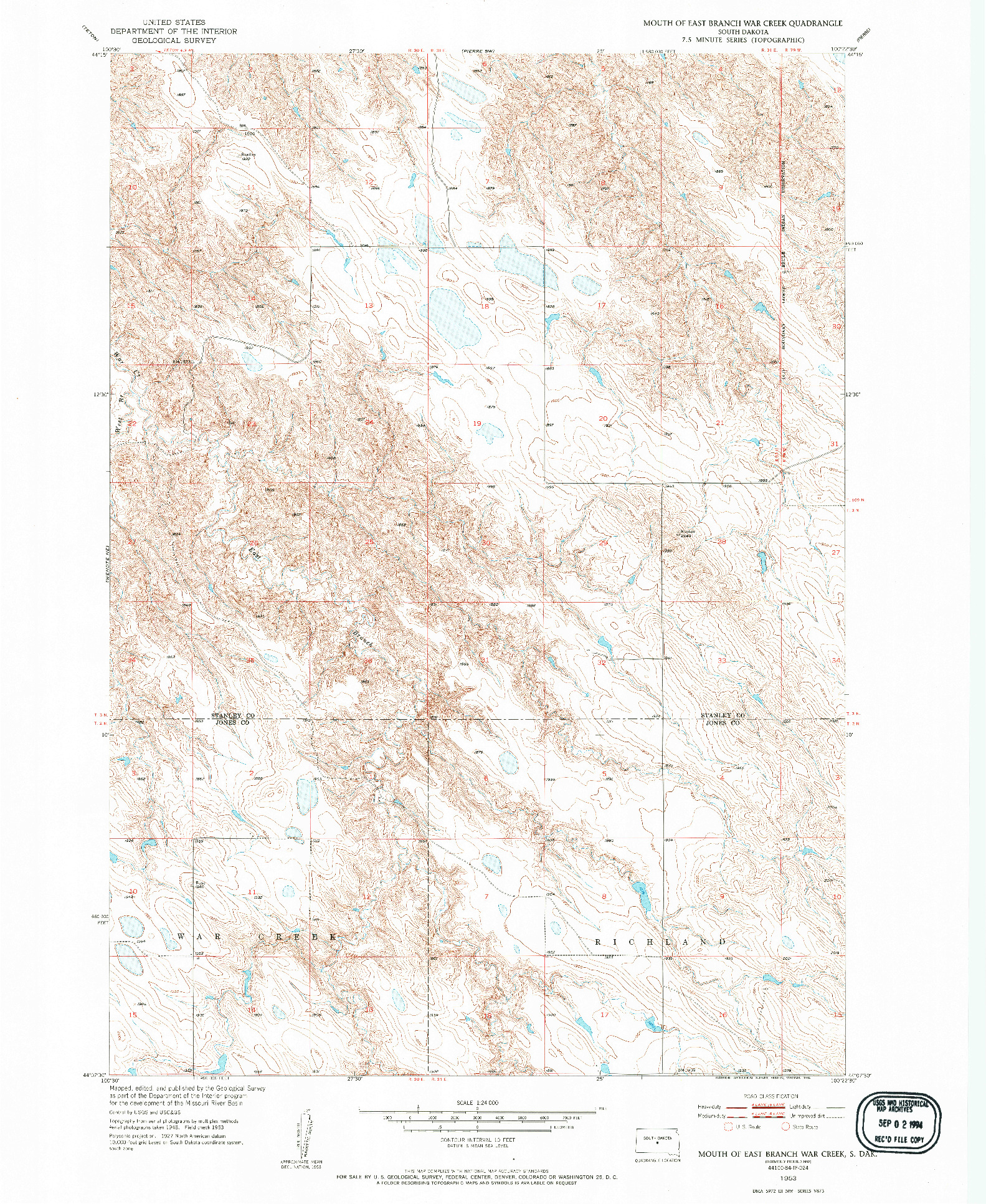 USGS 1:24000-SCALE QUADRANGLE FOR MOUTH OF EAST BRANCH WAR CREEK, SD 1953