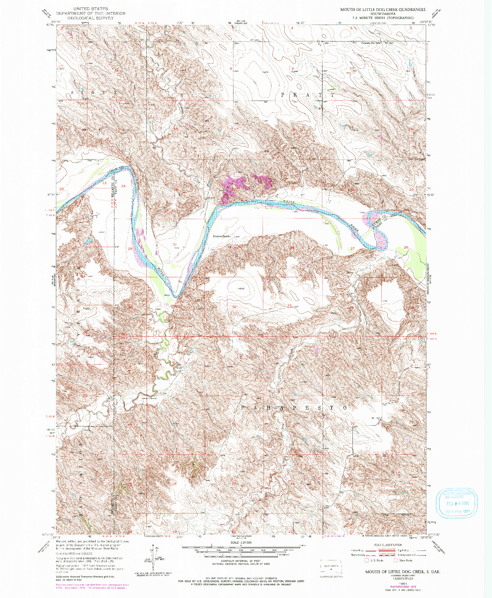USGS 1:24000-SCALE QUADRANGLE FOR MOUTH OF LITTLE DOG CREEK, SD 1951