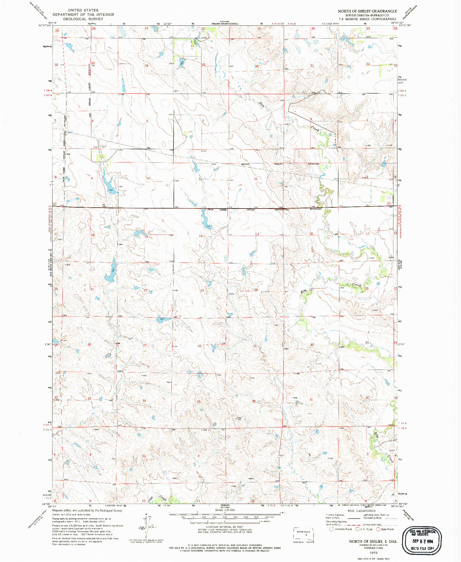USGS 1:24000-SCALE QUADRANGLE FOR NORTH OF SHELBY, SD 1973