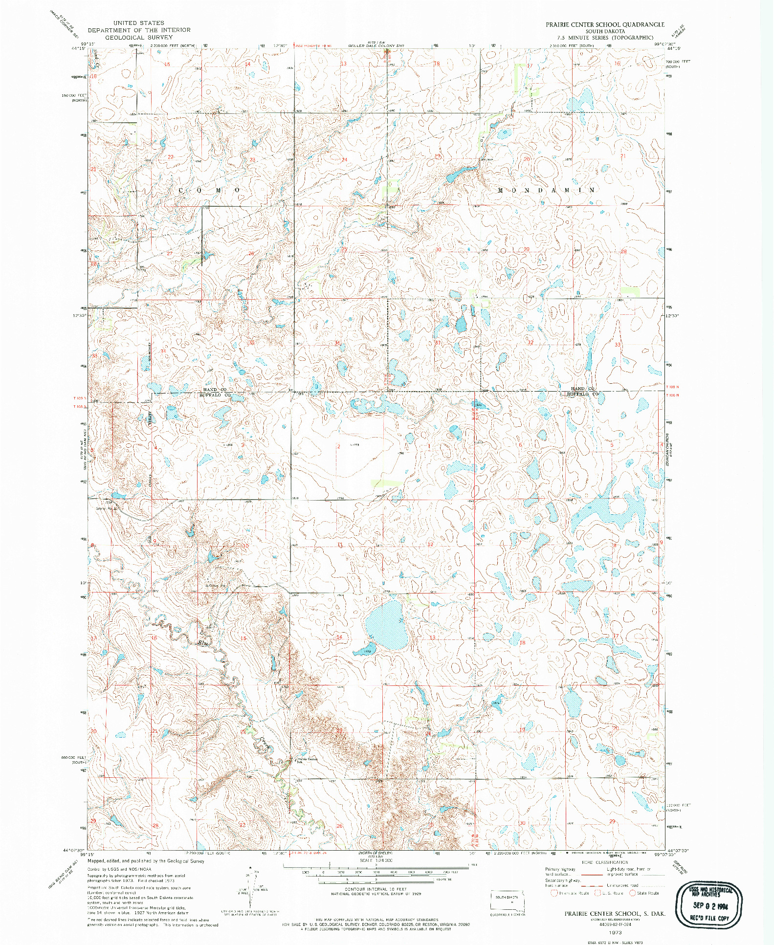 USGS 1:24000-SCALE QUADRANGLE FOR PRAIRIE CENTER SCHOOL, SD 1973