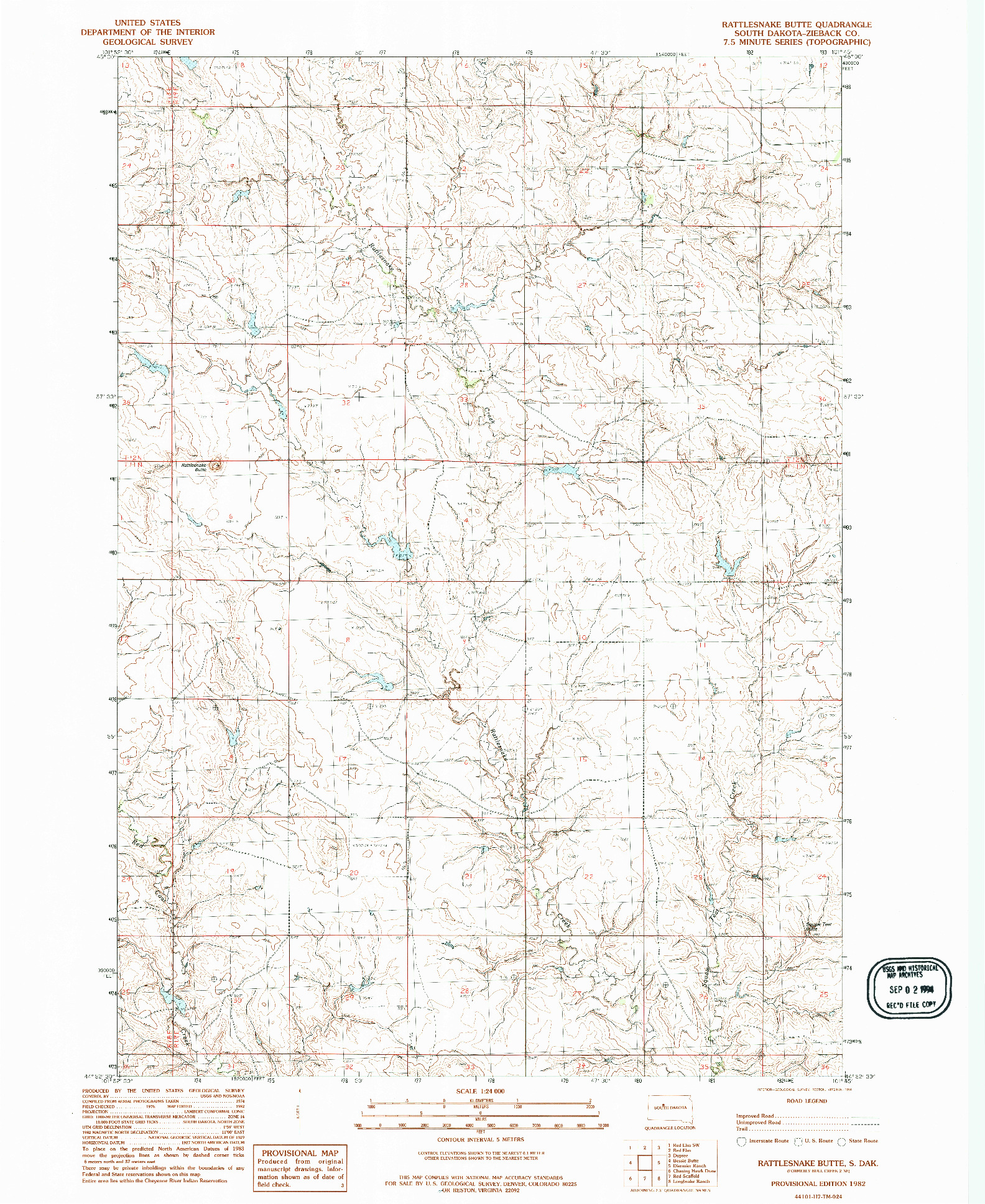USGS 1:24000-SCALE QUADRANGLE FOR RATTLESNAKE BUTTE, SD 1982