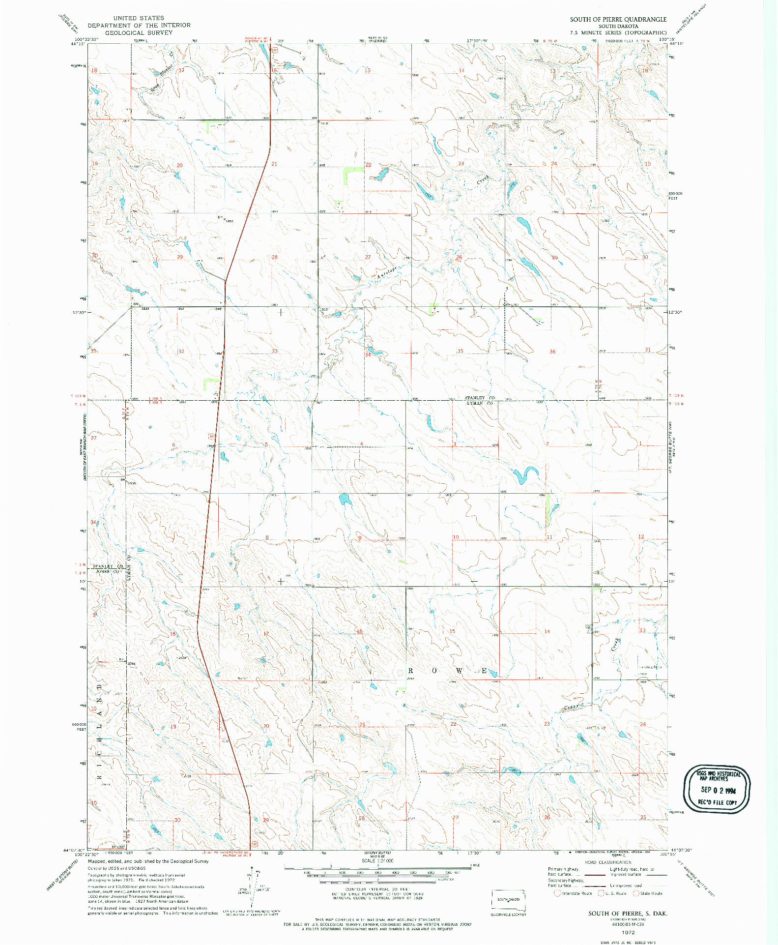 USGS 1:24000-SCALE QUADRANGLE FOR SOUTH OF PIERRE, SD 1972