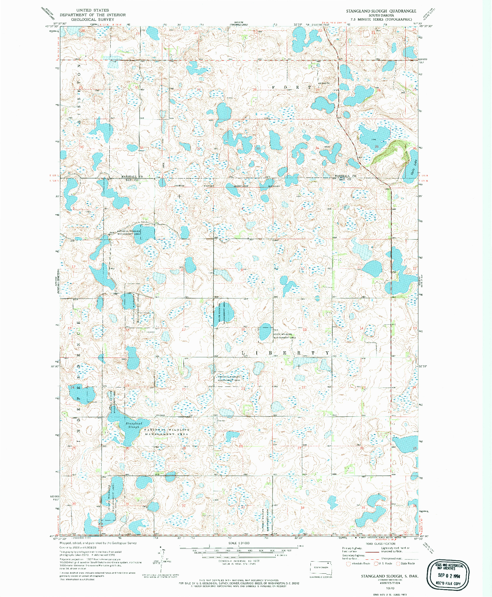 USGS 1:24000-SCALE QUADRANGLE FOR STANGLAND SLOUGH, SD 1970