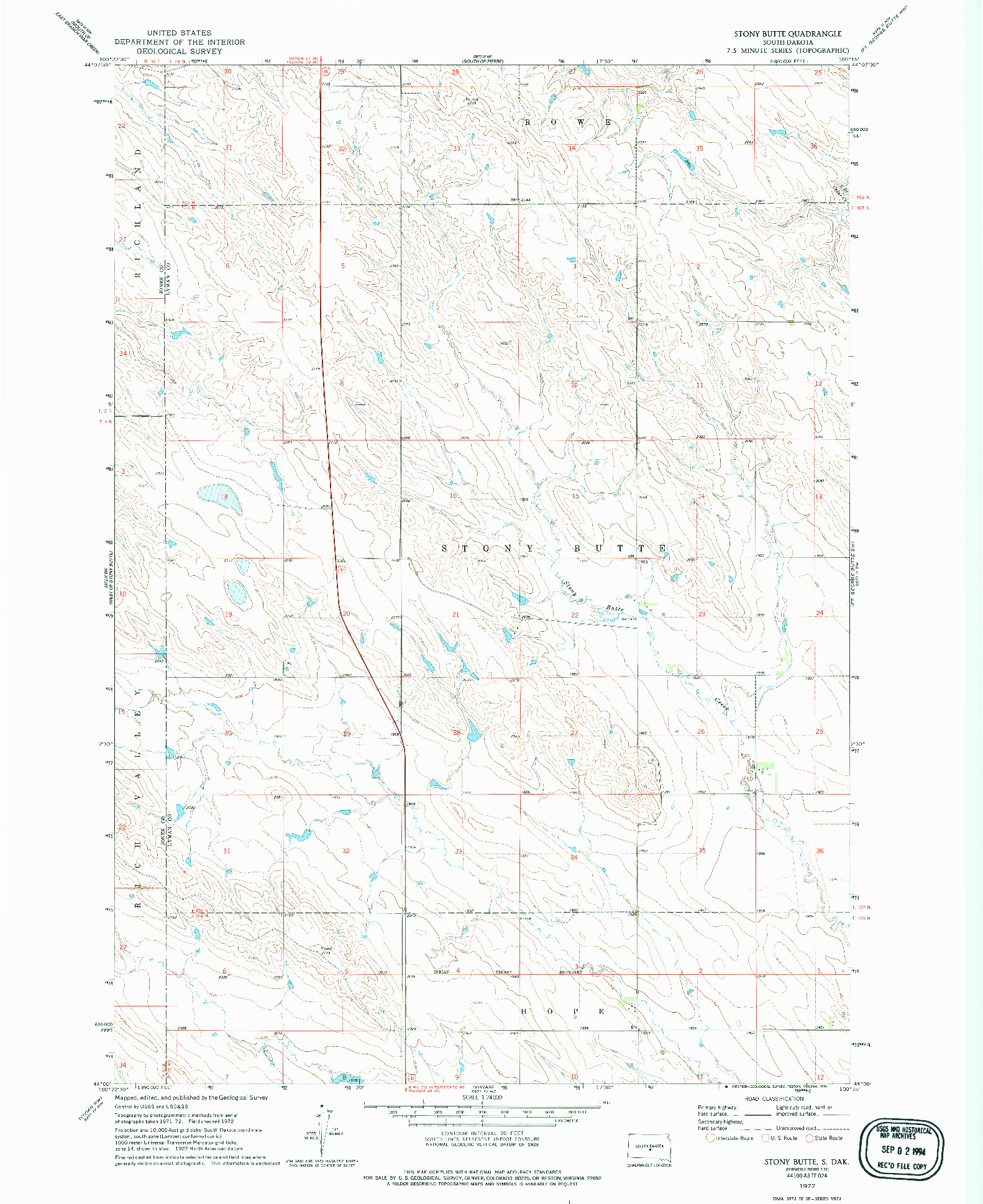 USGS 1:24000-SCALE QUADRANGLE FOR STONY BUTTE, SD 1972