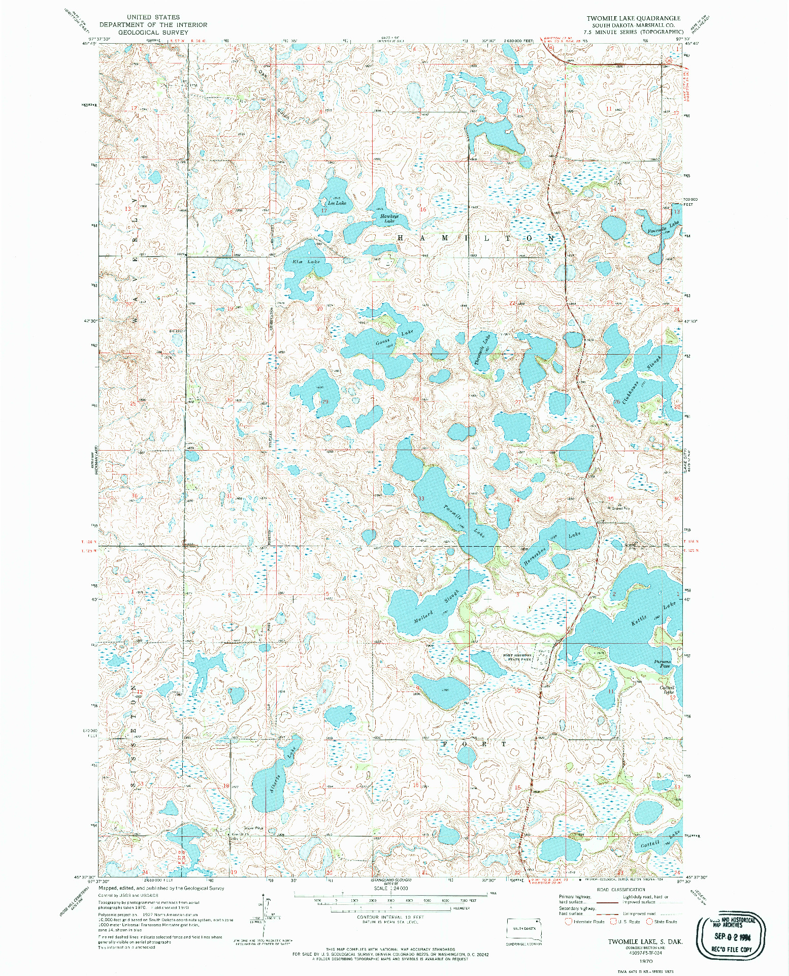 USGS 1:24000-SCALE QUADRANGLE FOR TWOMILE LAKE, SD 1970