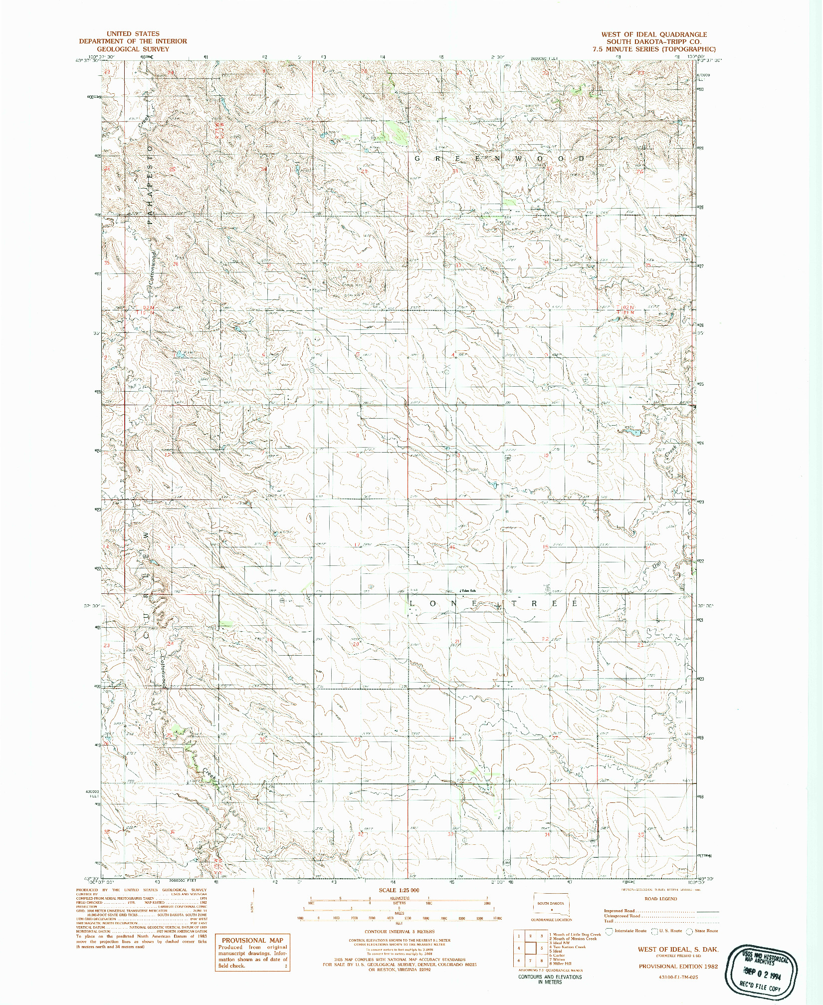 USGS 1:24000-SCALE QUADRANGLE FOR WEST OF IDEAL, SD 1982