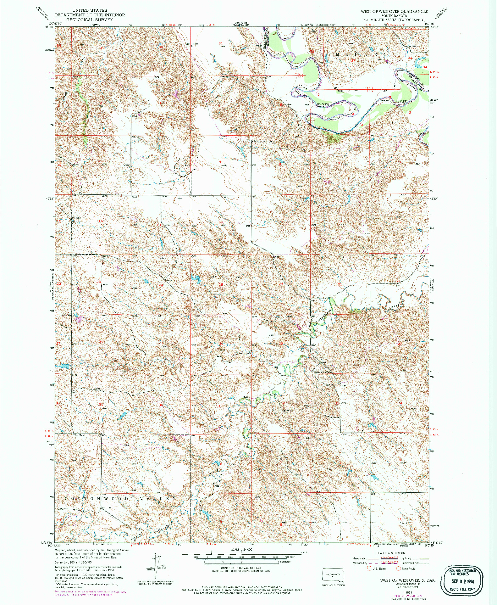 USGS 1:24000-SCALE QUADRANGLE FOR WEST OF WESTOVER, SD 1951