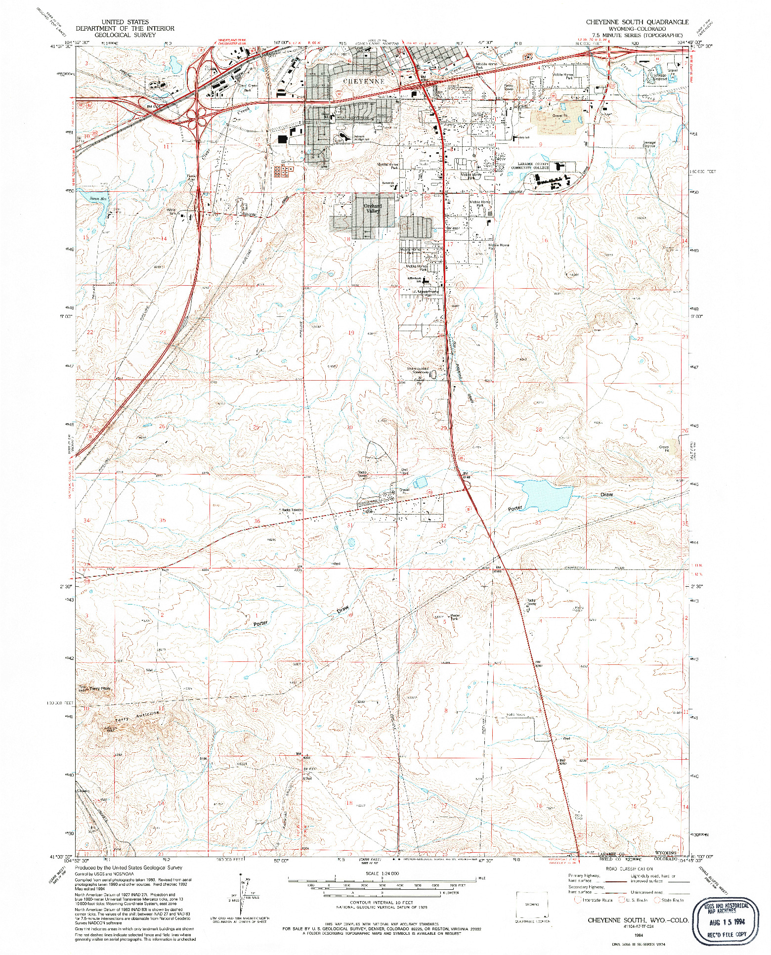 USGS 1:24000-SCALE QUADRANGLE FOR CHEYENNE SOUTH, WY 1994