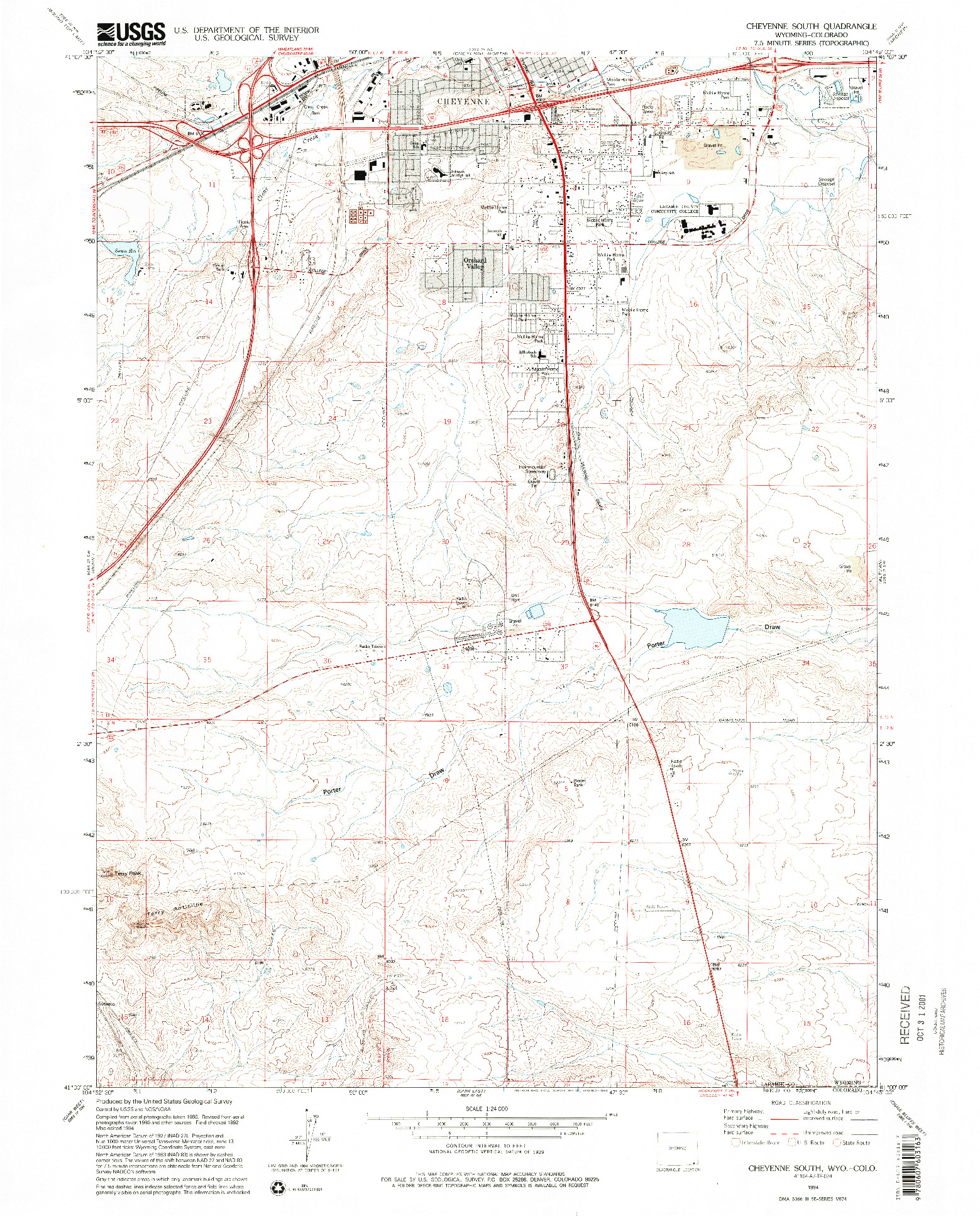 USGS 1:24000-SCALE QUADRANGLE FOR CHEYENNE SOUTH, WY 1994