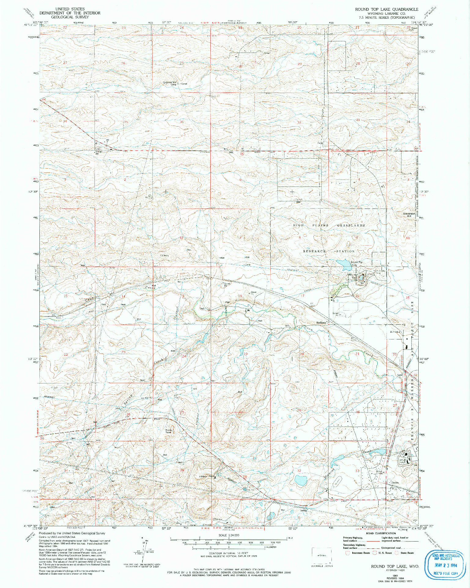 USGS 1:24000-SCALE QUADRANGLE FOR ROUND TOP LAKE, WY 1961