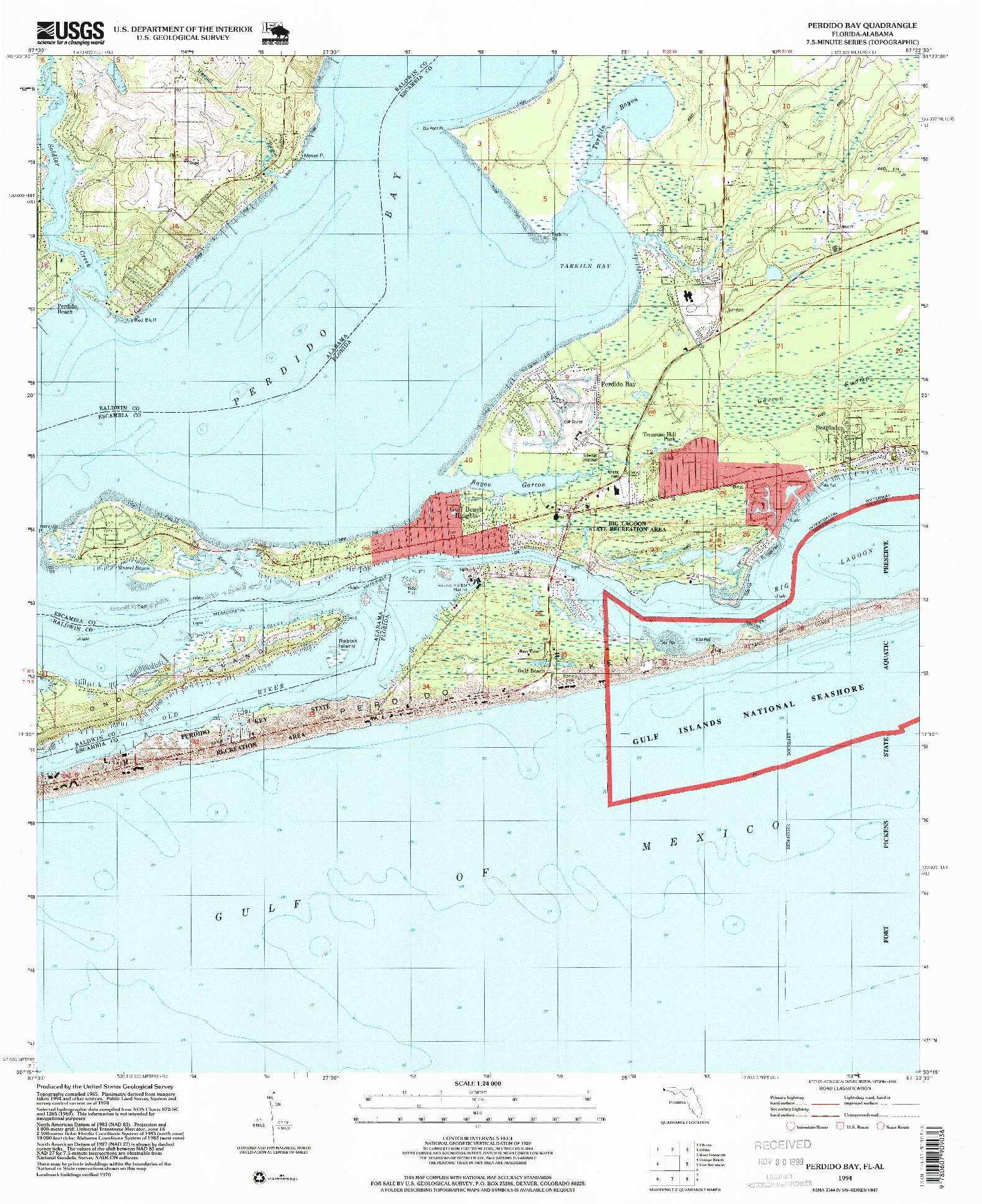USGS 1:24000-SCALE QUADRANGLE FOR PERDIDO BAY, FL 1994
