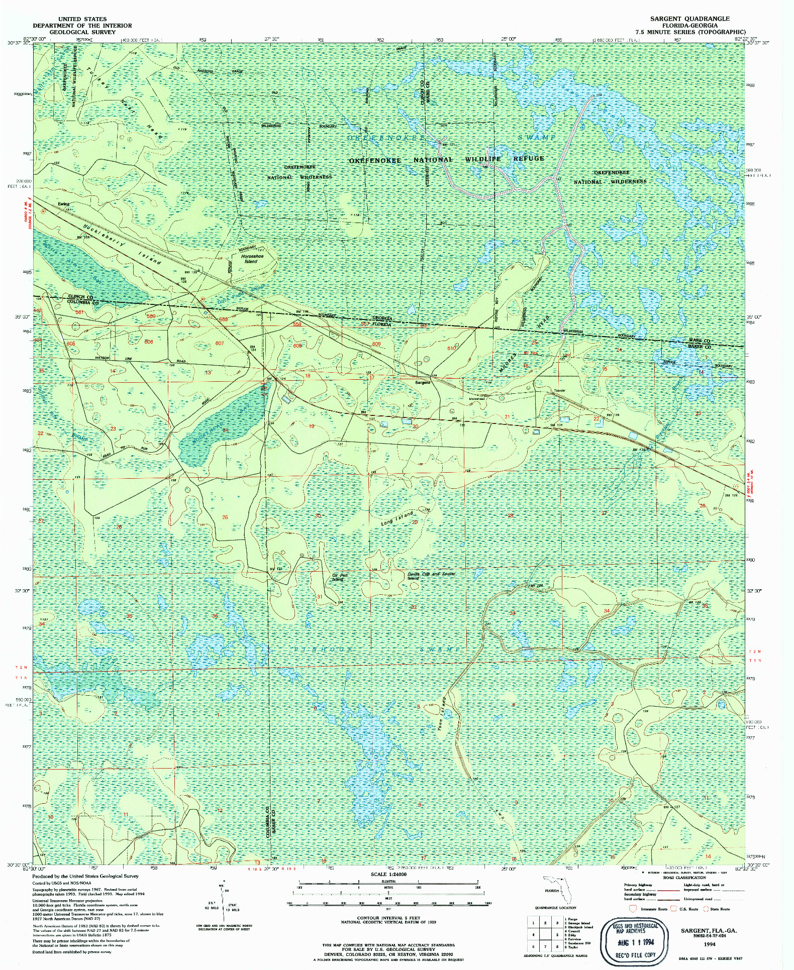 USGS 1:24000-SCALE QUADRANGLE FOR SARGENT, FL 1994