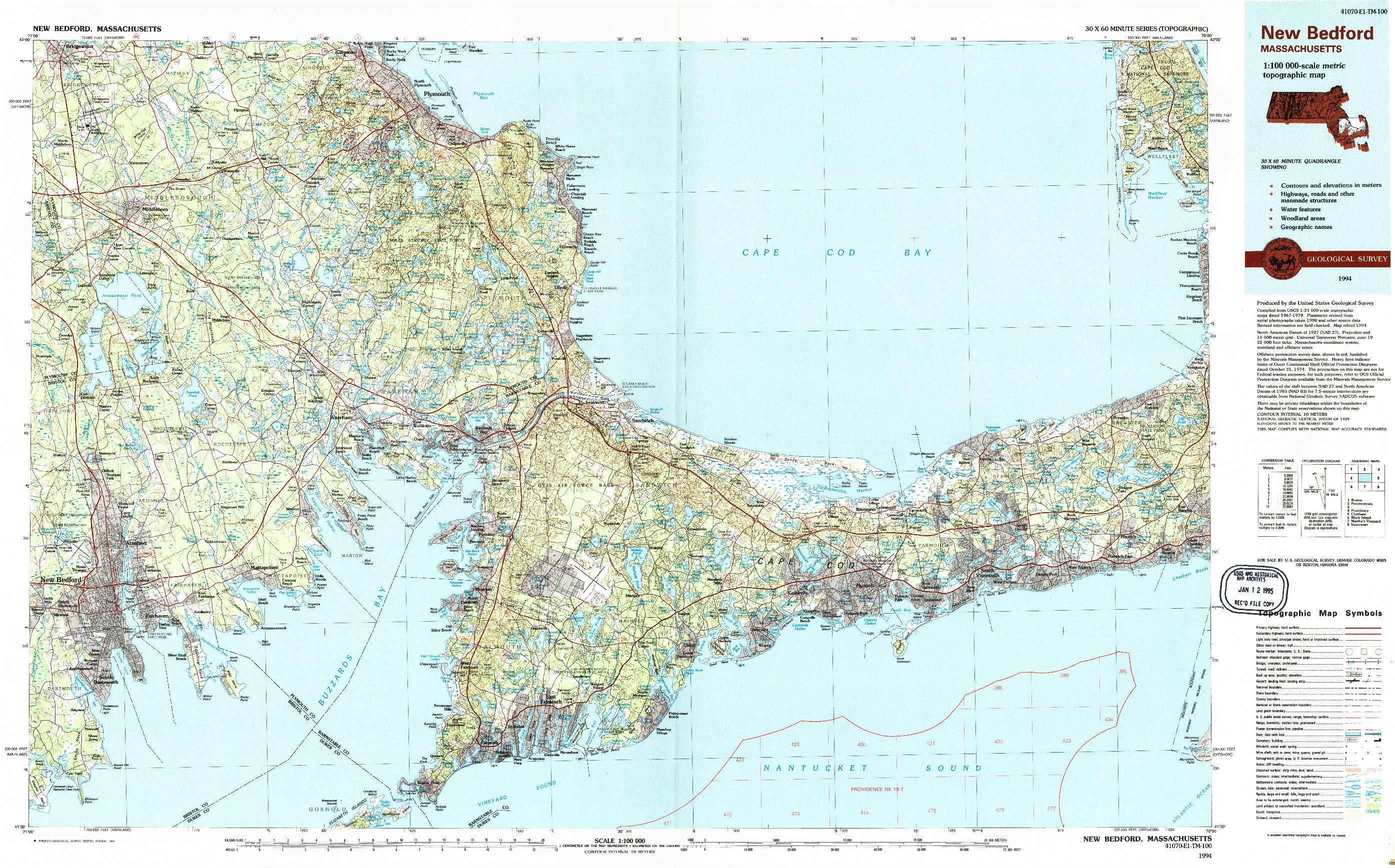 USGS 1:100000-SCALE QUADRANGLE FOR NEW BEDFORD, MA 1994