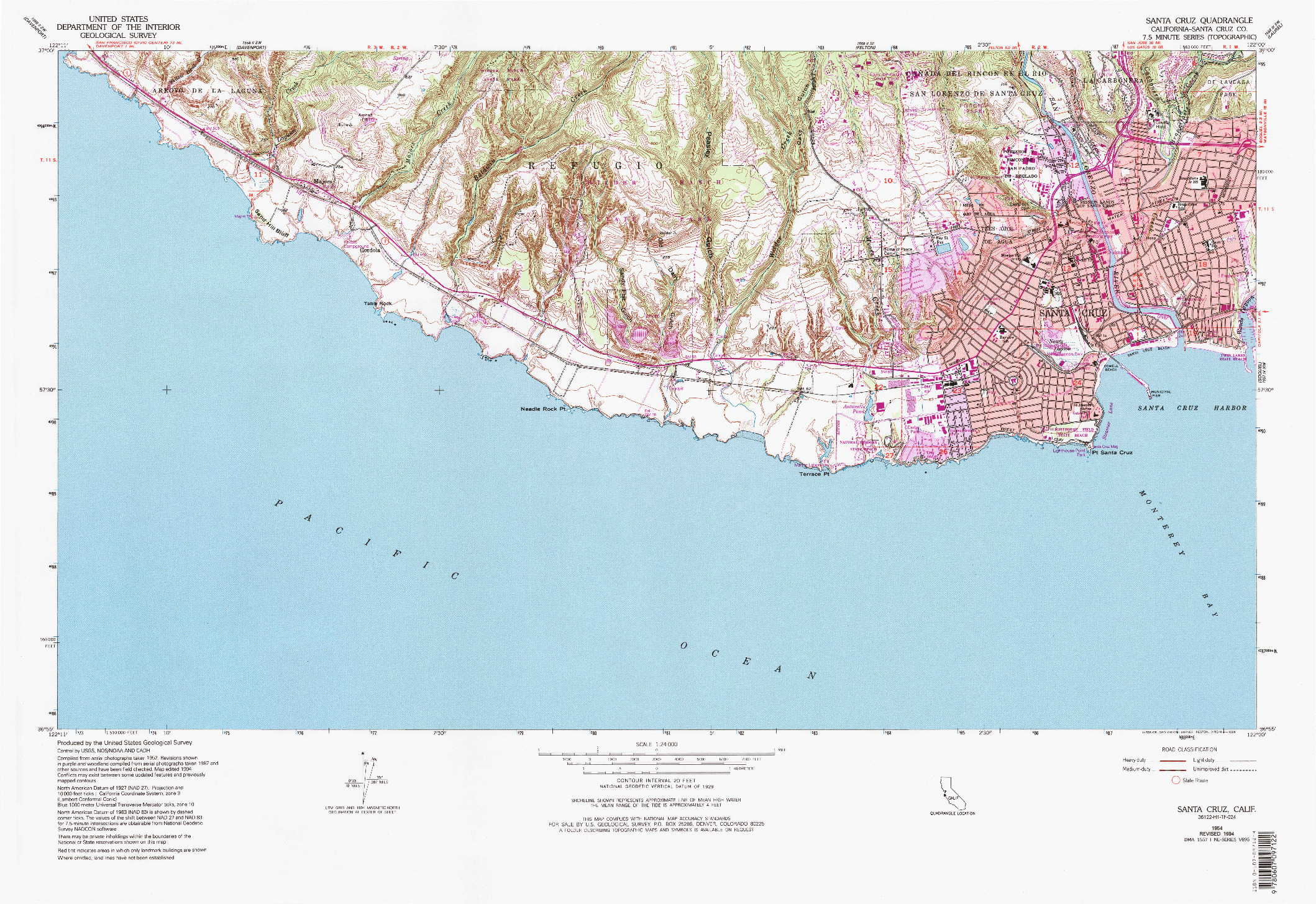 USGS 1:24000-SCALE QUADRANGLE FOR SANTA CRUZ, CA 1954