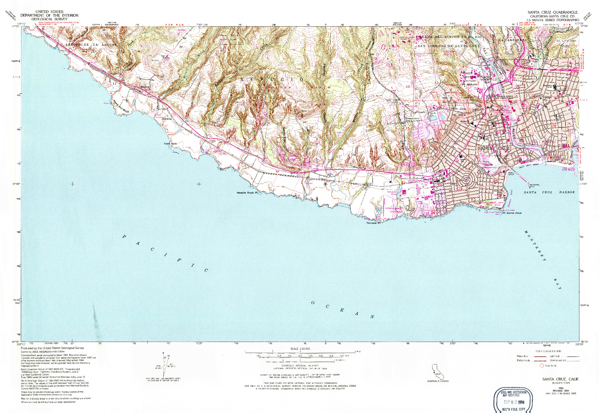 USGS 1:24000-SCALE QUADRANGLE FOR SANTA CRUZ, CA 1954